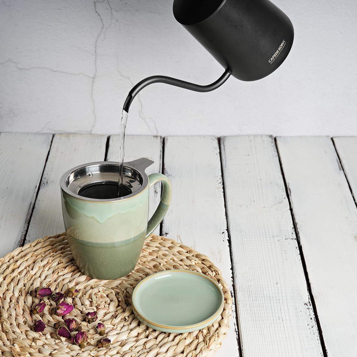 Bosmarlin Taza de té de cerámica con infusor y tapa, 16 onzas, 4 colores para elegir, apta para lavavajillas y microondas, taza de té con colador,
