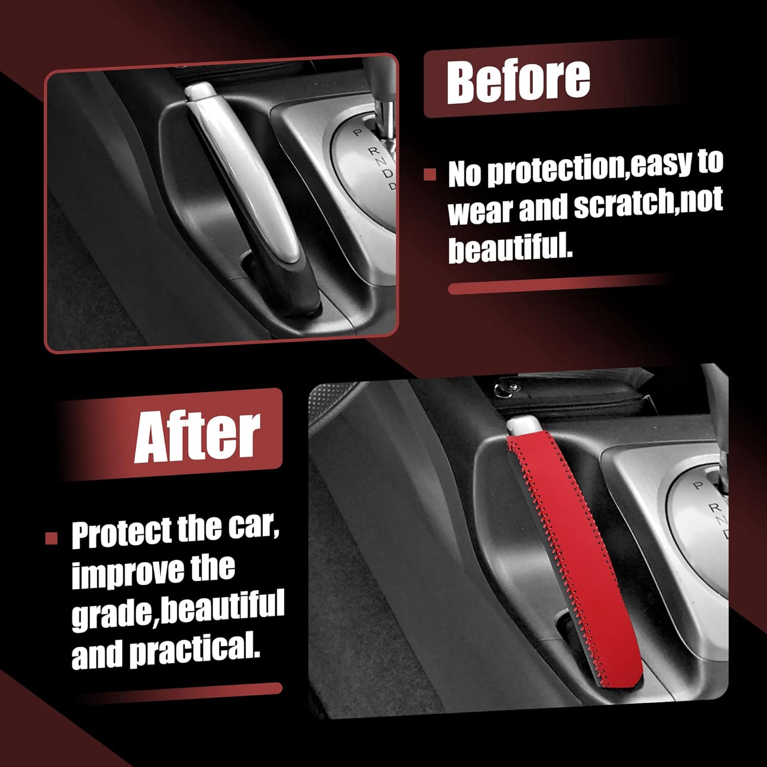 X AUTOHAUX Manija de coche manga freno de mano cubierta protector interior accesorios decoración negro rojo imitación cuero para Honda Civic 06-11