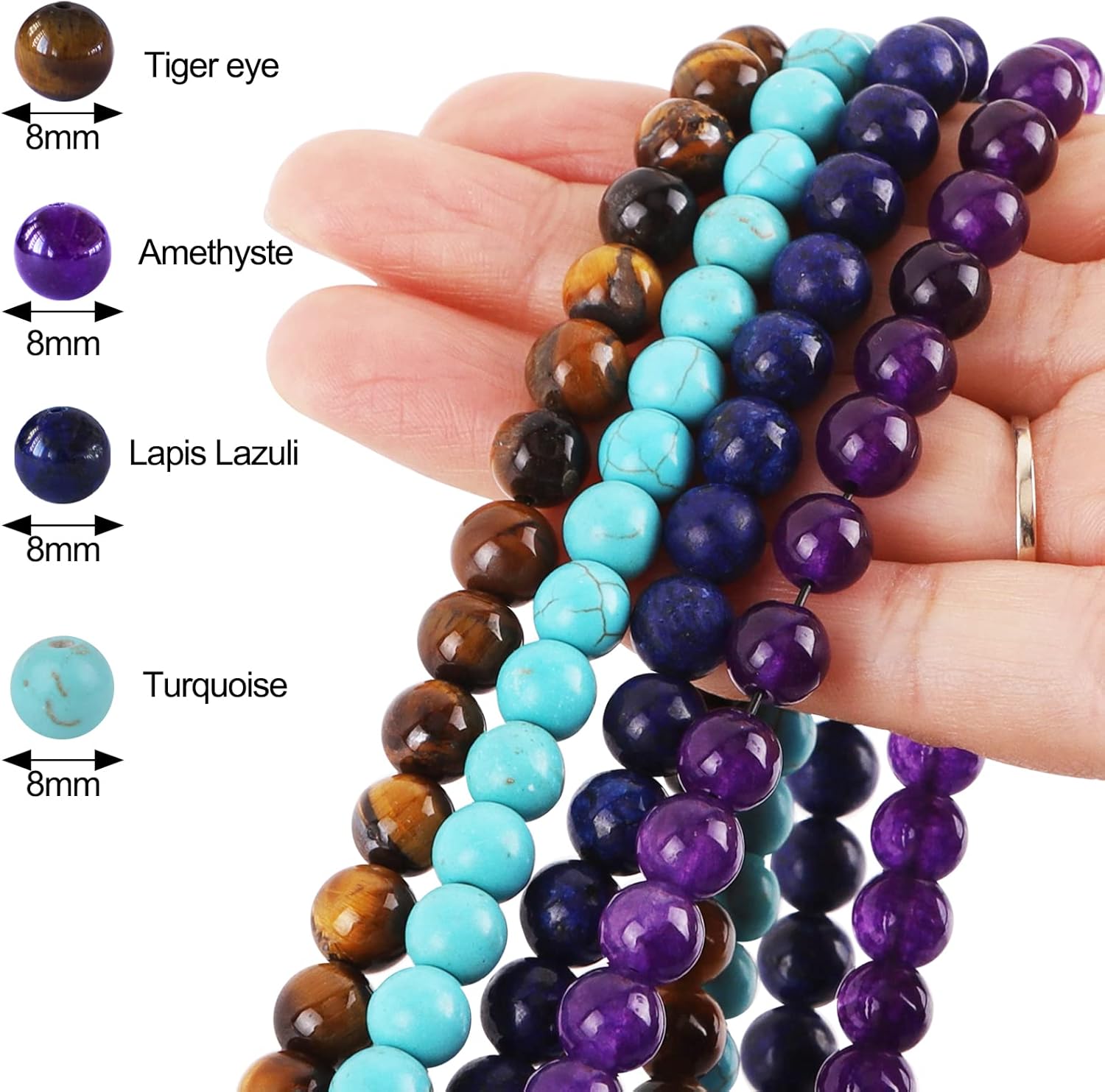 Fishdown Cuentas de piedra natural de 0.315 pulgadas, 100 cuentas sueltas naturales para hacer joyas, cuentas redondas de chakras para hacer