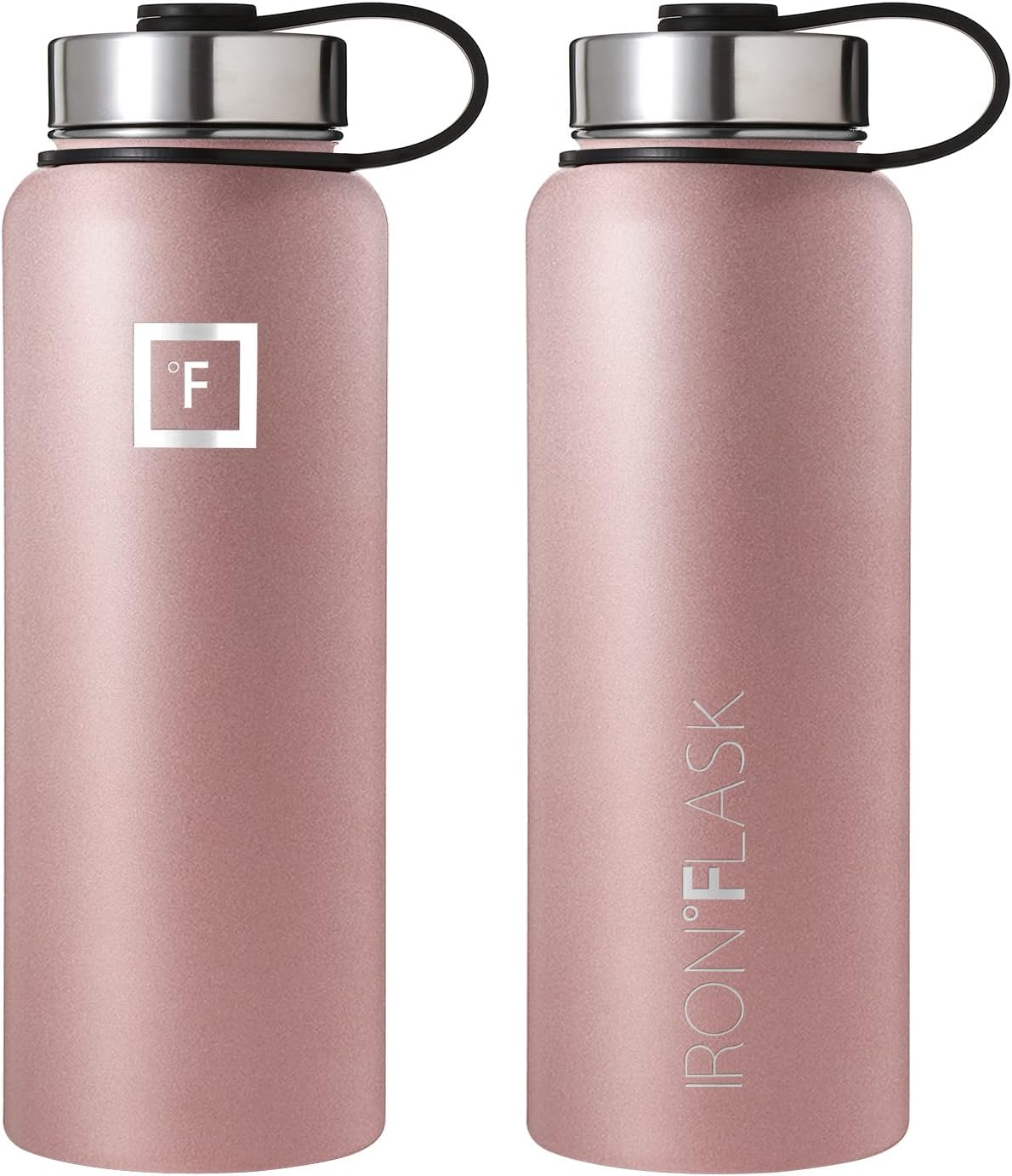 IRON FLASK Botella de agua deportiva de 40 onzas, 3 tapas (tapa con popote), a prueba de fugas, acero inoxidable, para gimnasio y deportes, para