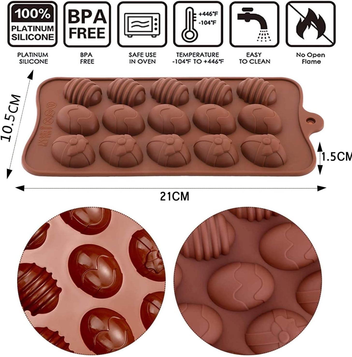 Paquete de 2 moldes de chocolate para huevos de Pascua, molde de silicona para hornear, hacer pequeños suministros de decoración de pasteles de