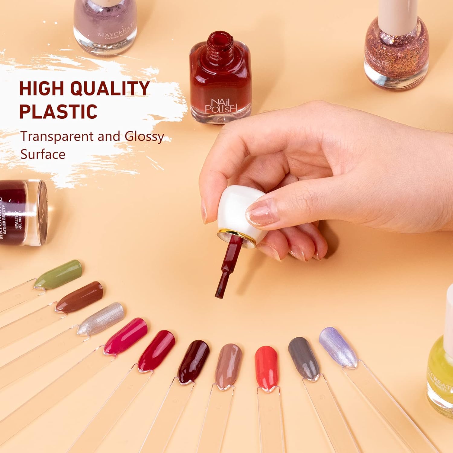 100pcs Fan-Shaped falso falso Nail Art Tips Sticks polaco Gel Salon Display Práctica Herramientas con metal Anillo de Split Holder (Clear)