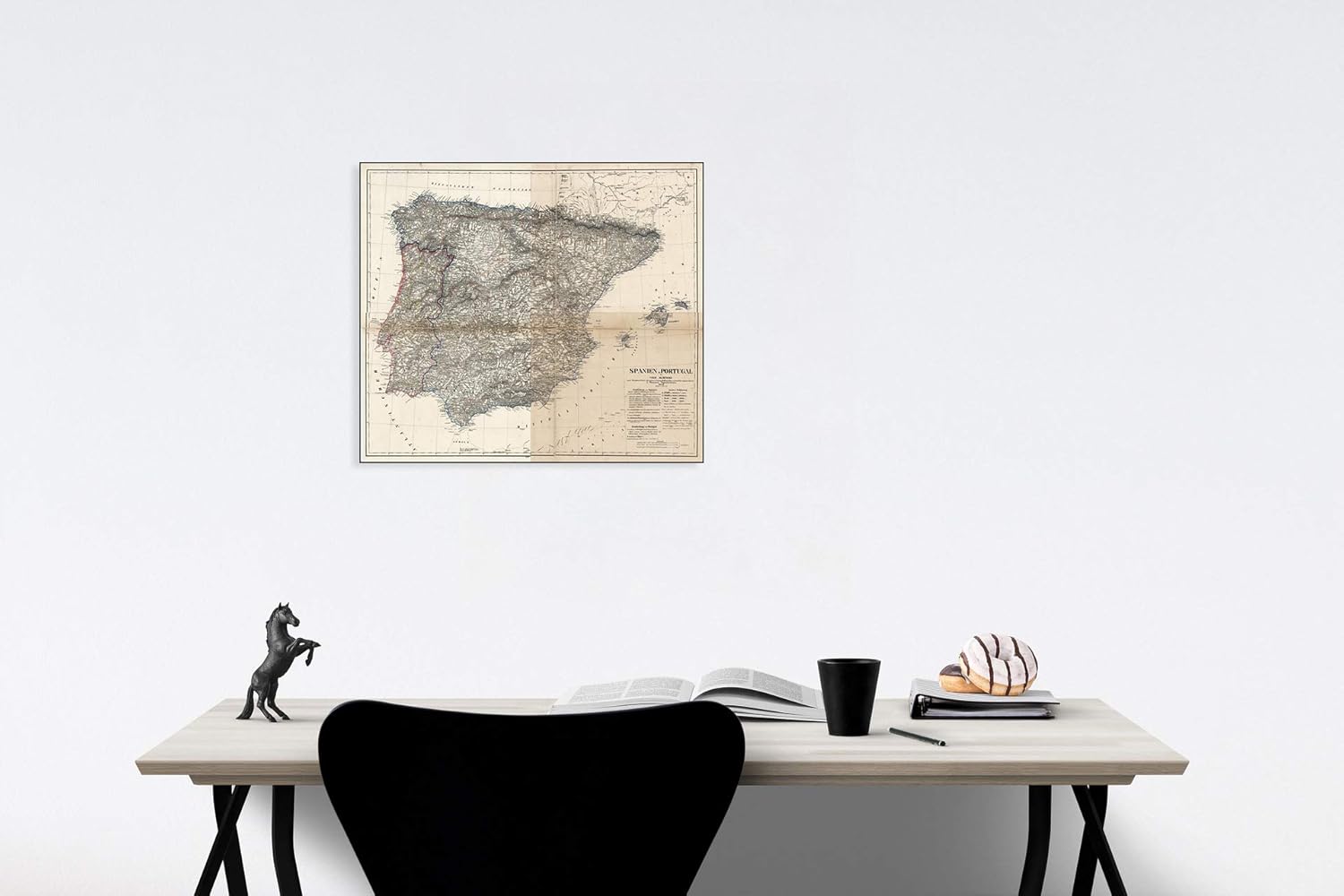 Mapa histórico Spanien u Portugal en Vier BlatternEspaña y Portugal en cuatro hojas, 1842, 1842, Carl Flemming – Arte de pared vintage de 30 x 24