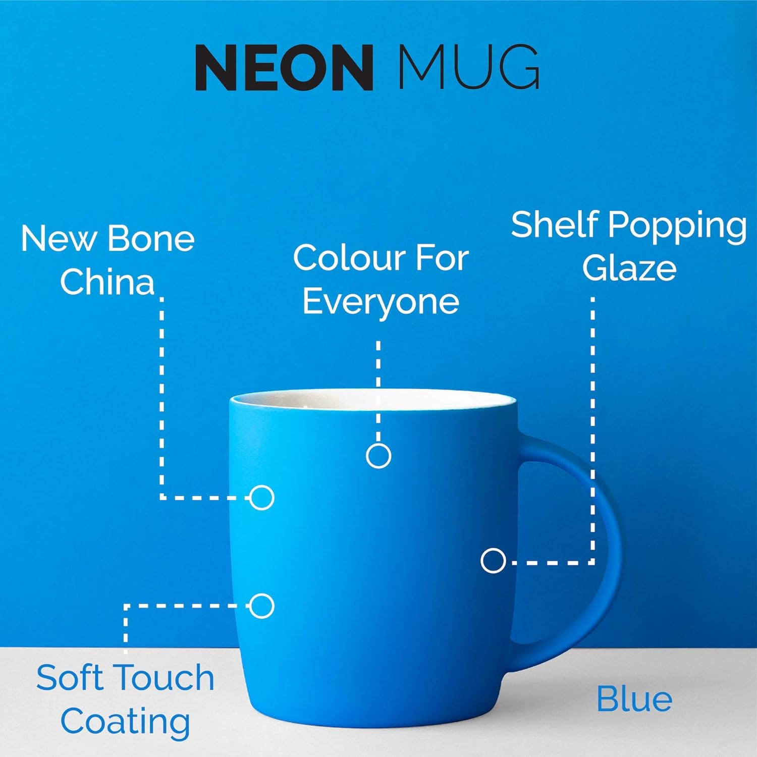 Root7 Taza de neón azul  Brillante, colorida y elegante taza de café de porcelana de hueso con acabado de goma suave al tacto, 11.8 fl oz  Regalo