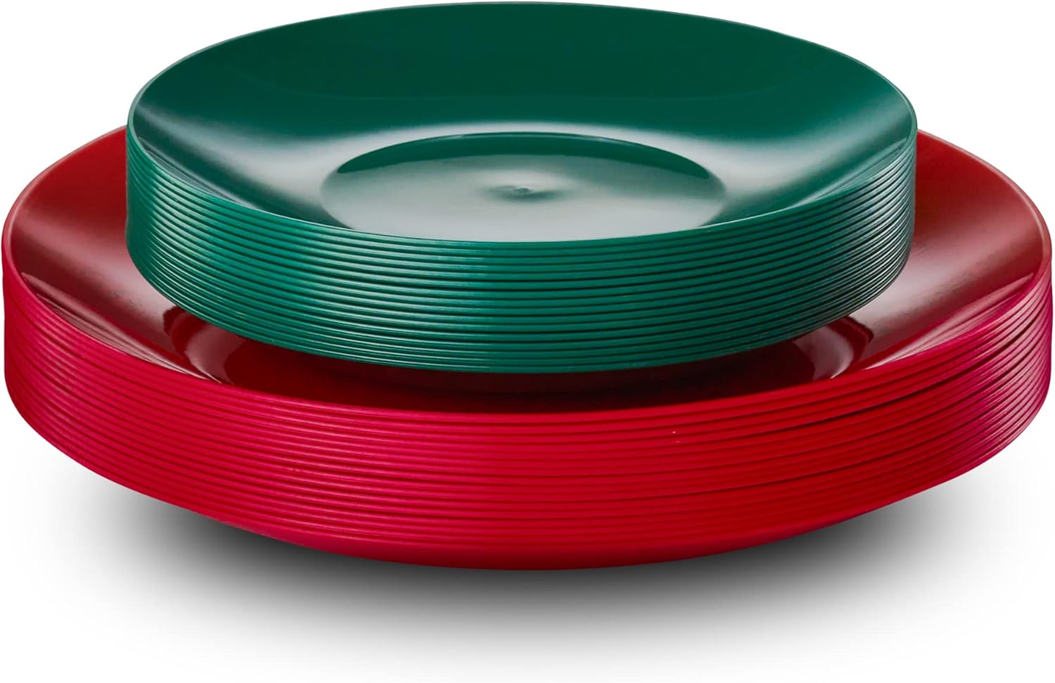 PLASTICPRO El juego combinado de 32 platos navideños incluye platos verdes de 16-7 pulgadas y platos rojos de 16 a 10 pulgadas, platos de plástico