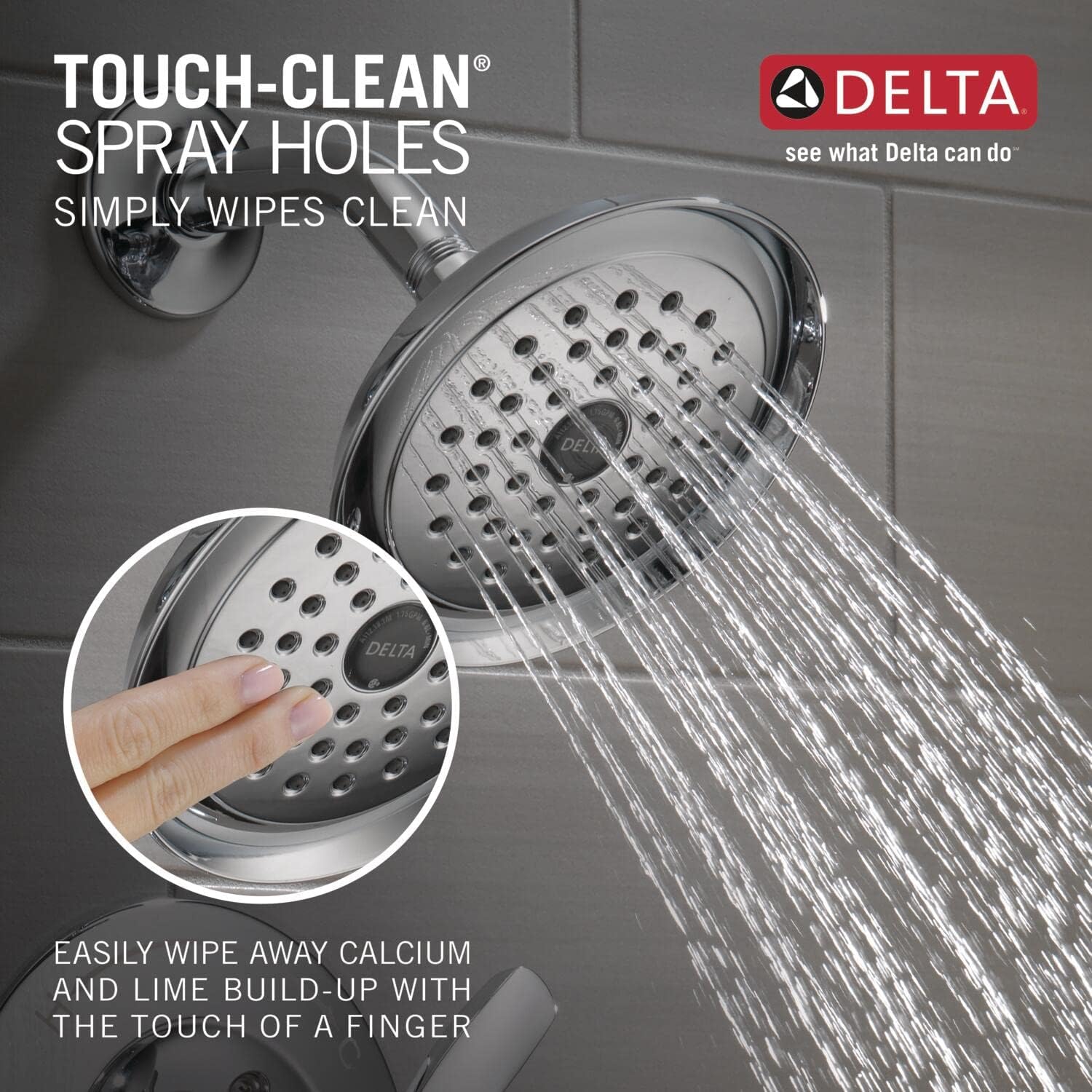 Delta Faucet Woodhurst Serie 14 – Grifo de ducha cromado de un solo mango, kit de molduras de ducha con cabezal de ducha cromado de un solo