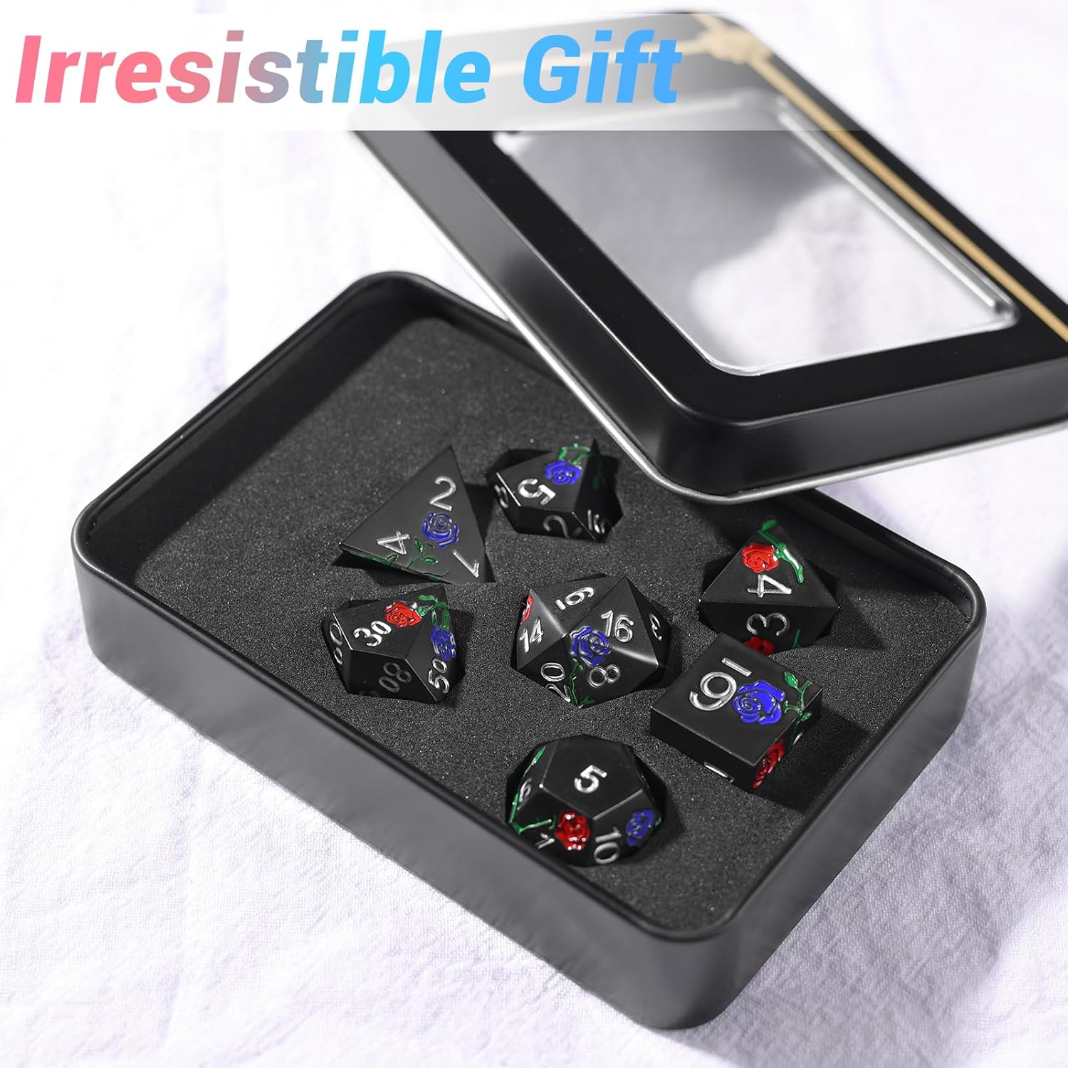 DND – Juego de dados de metal, juego de dados poliédricos de color rosa D&D, perfecto en caja de metal de regalo para juegos de rol DND Dungeons and