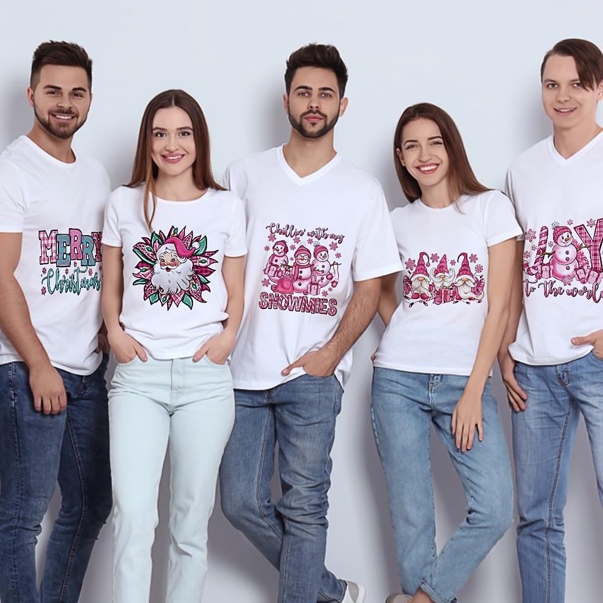 Adhesivos para planchar de Navidad para camisetas, gnomos de Papá Noel, color rosa, parches para planchar, diseño de letras de muñeco de nieve,