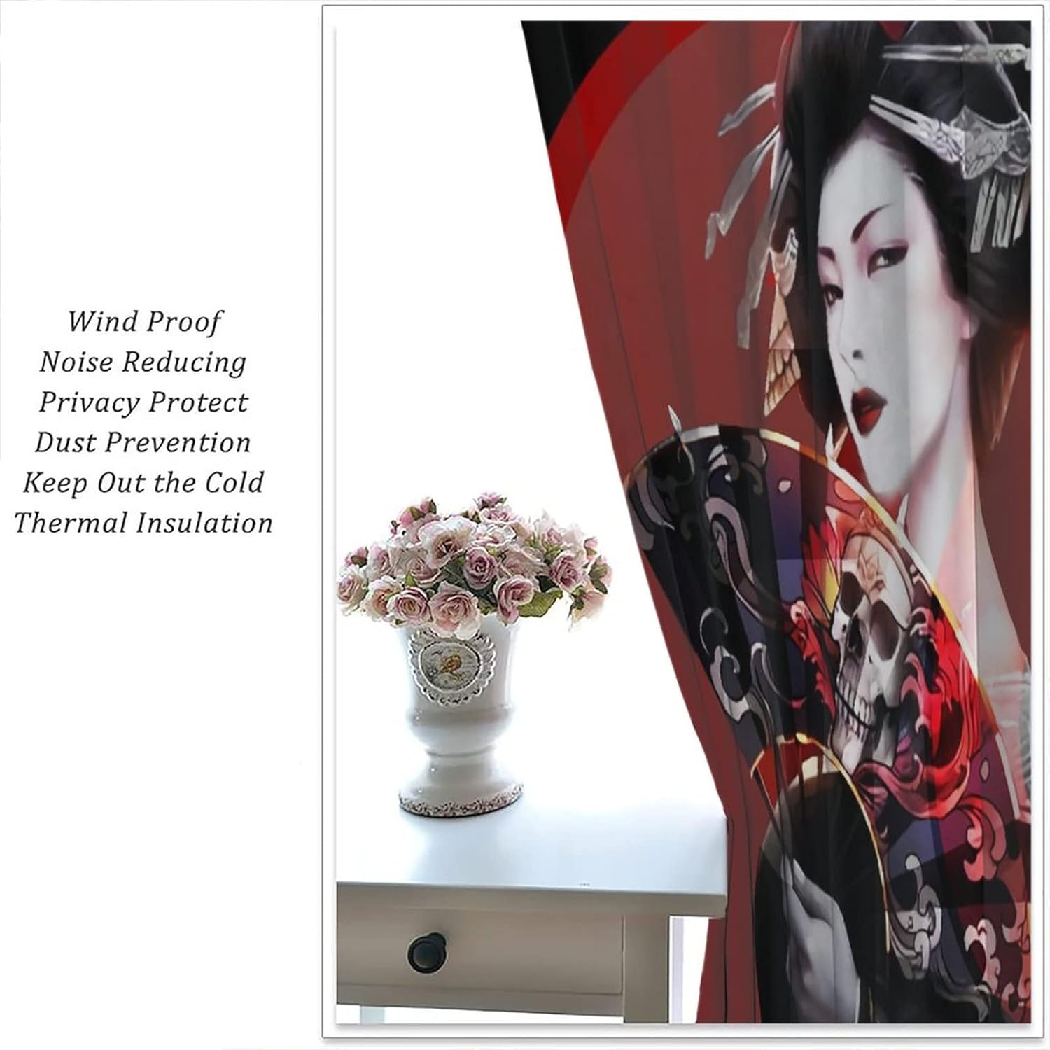 Cortina de geisha japonesa con reducción de ruido para el hogar, cocina, oficina, cafetería, 2 paneles de 42 x 45 pulgadas