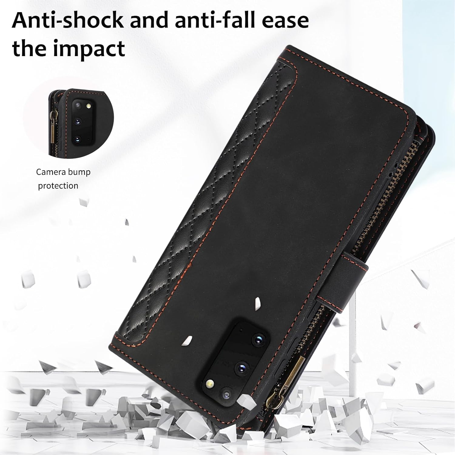 Asuwish Funda de teléfono para Samsung Galaxy S20 FE 5G 6.5 pulgadas con protector de pantalla de vidrio templado y tarjetero con cremallera