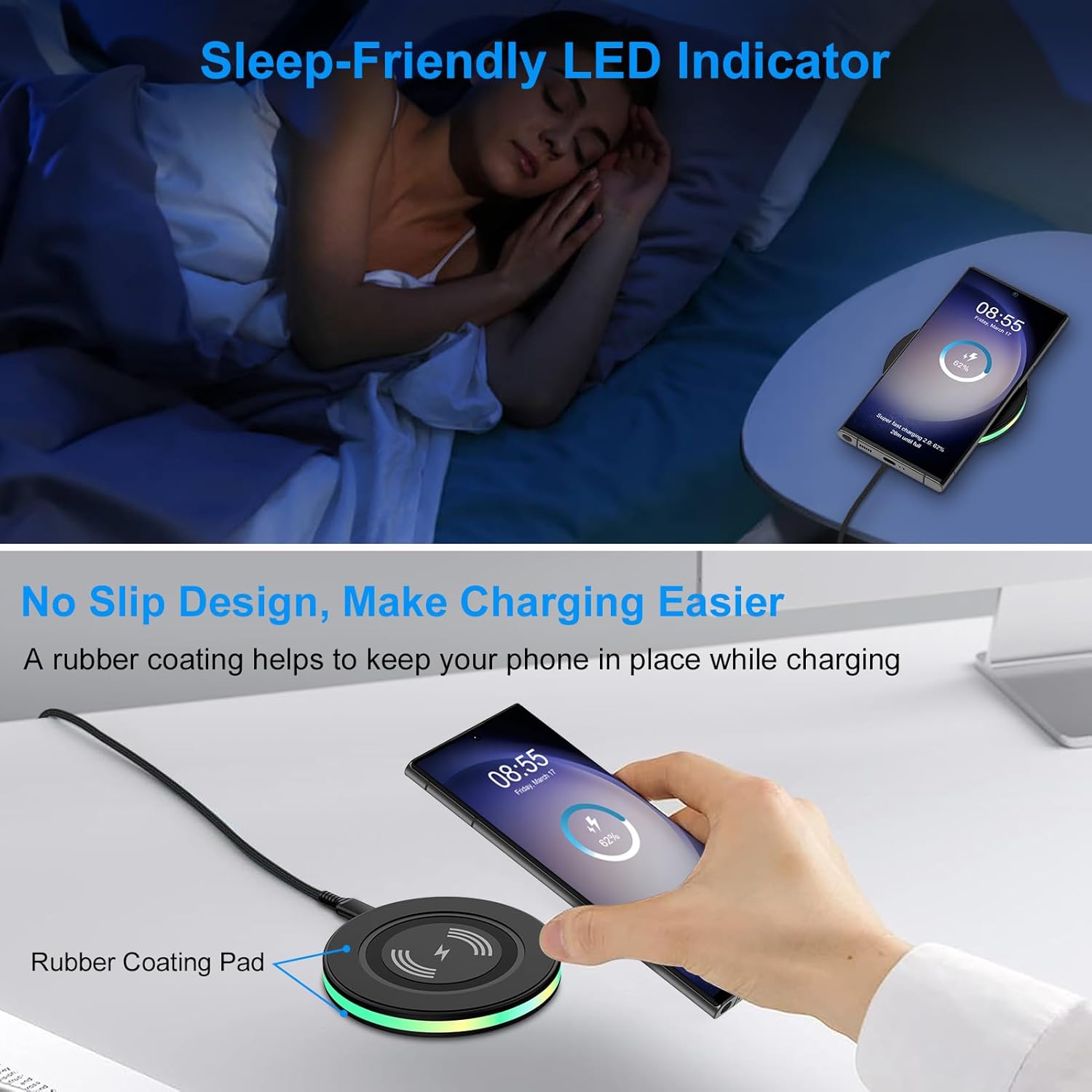 Cargador inalámbrico Samsung de 15 W con adaptador de pared rápido QC 3.0 para Galaxy S24 S23 Ultra S22 S21 FE S20 Z Fold 5 Flip 5 4, Motorola Moto