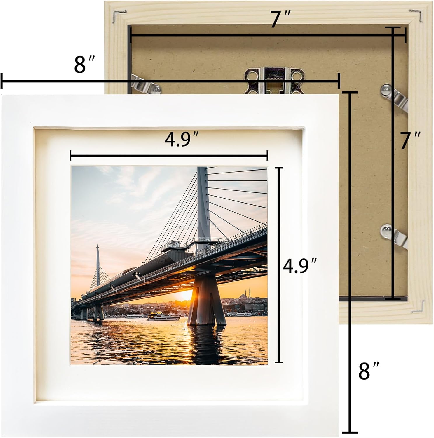 LEKAIYA Juego de 2 marcos de fotos blancos de 7 x 7 pulgadas, marco cuadrado de madera maciza para montaje en mesa o pared