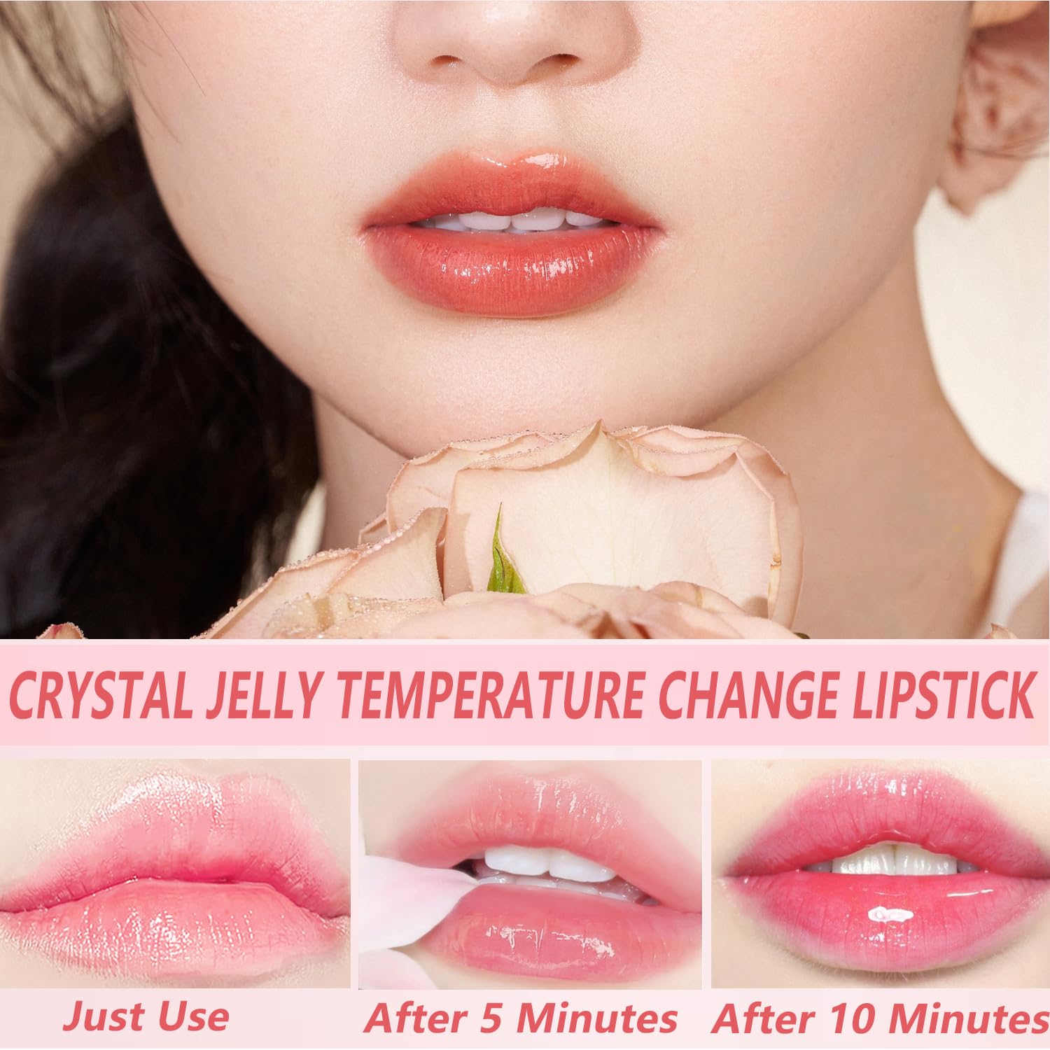 2 lápices labiales de gelatina de flores de cristal, brillo labial mágico que cambia de color, bálsamo labial hidratante nutritivo de larga