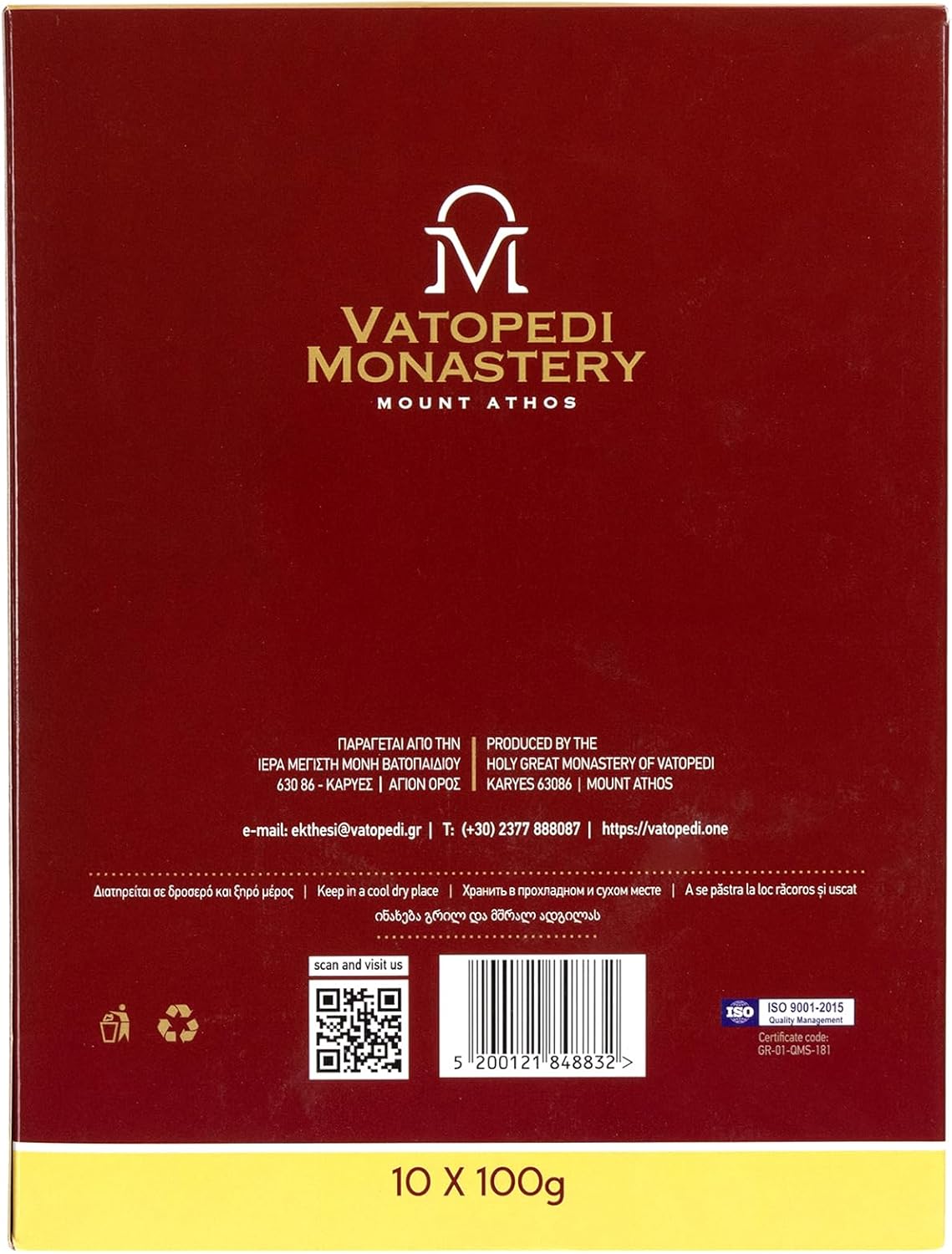 Incienso Monástico Puro del Monte Athos con la Auténtica Receta Tradicional 10 x 3.53 oz (Mirra)