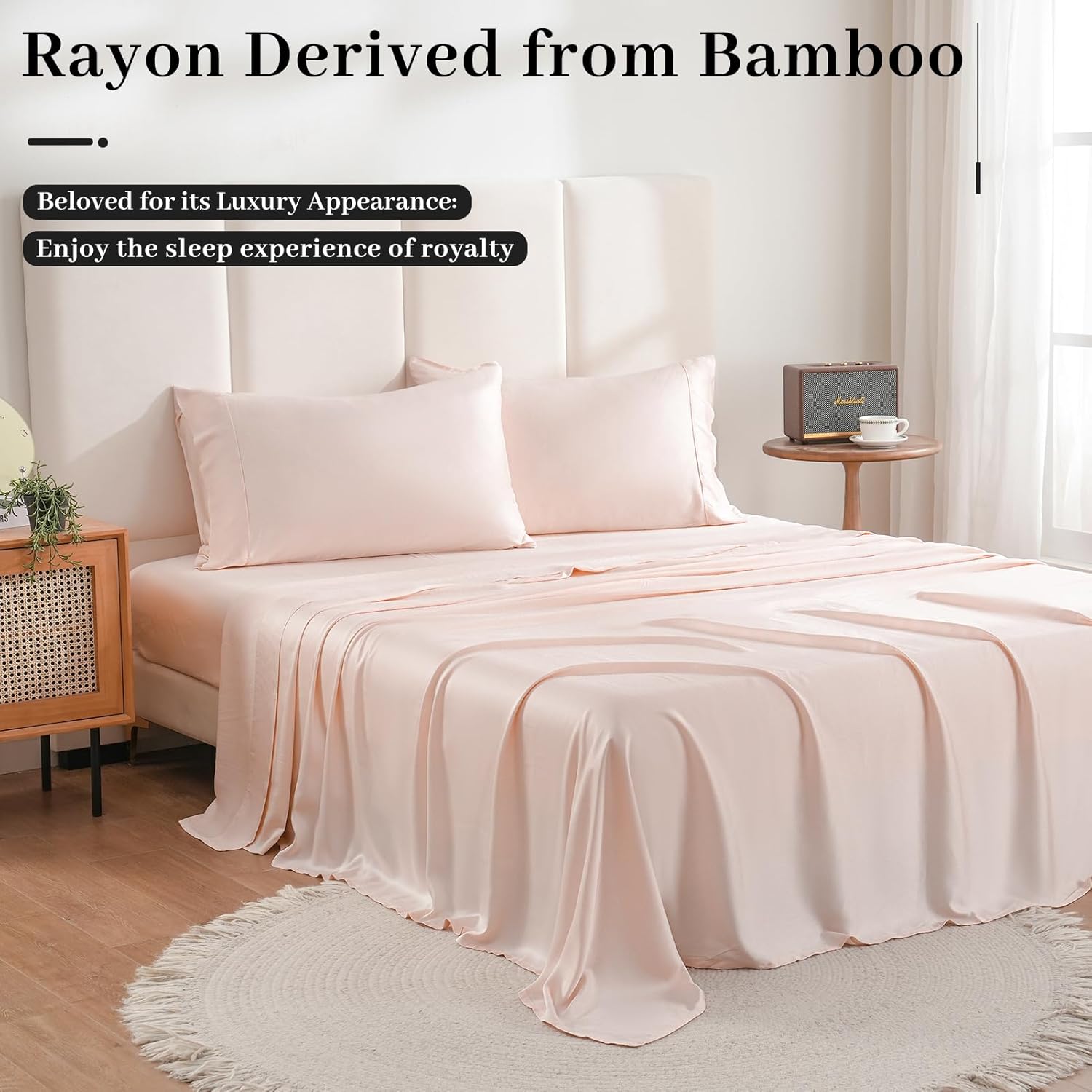 Bedlifes Full Size Sheet Set Cooling Sheets Rayon Derived from Bamboo-400TC Breathable Luxury Bed Sheets,Sateen Silky Bedding Sheets-16 Deep Pocket