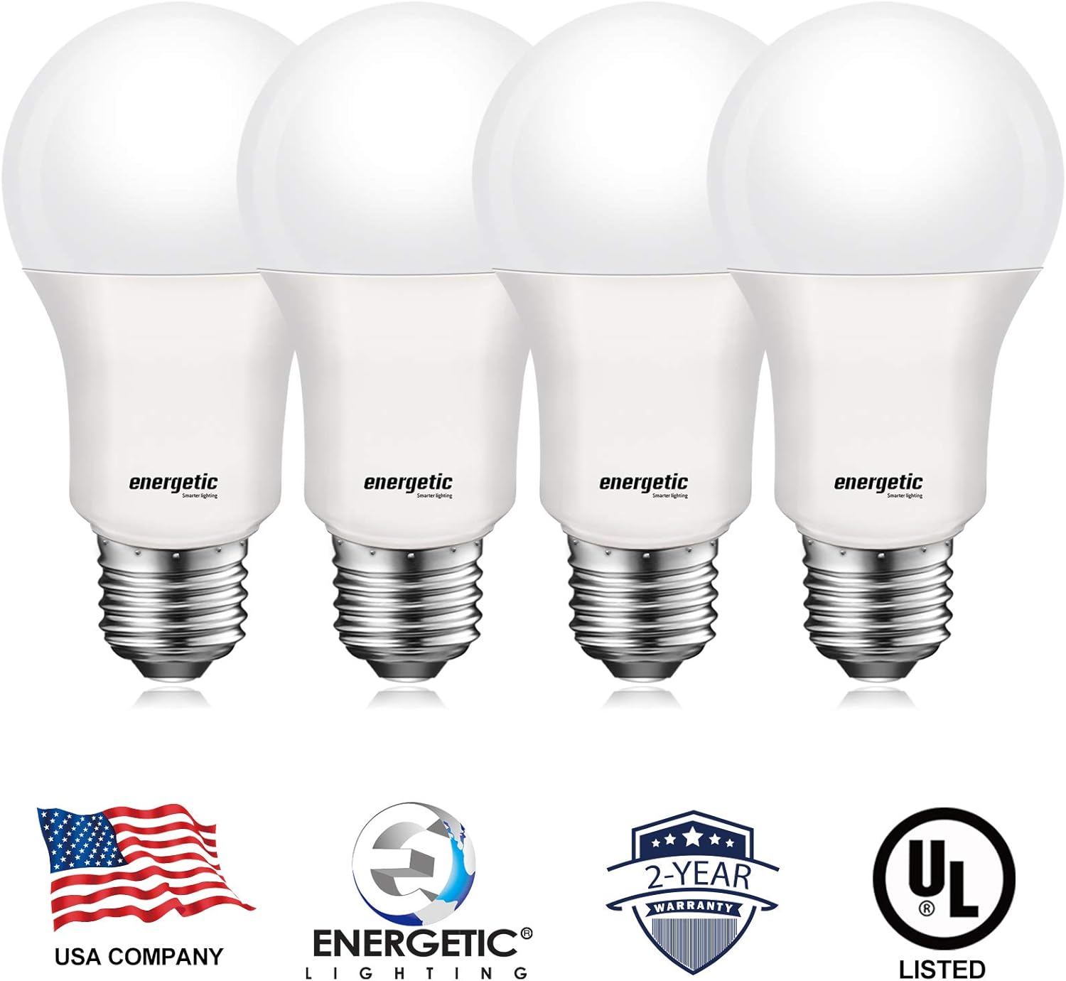 Energetic – Bombilla LED A19 equivalente a 75 W, blanco cálido, 3000 K, 1200 lúmenes, certificación UL, base estándar E26, bombilla LED no