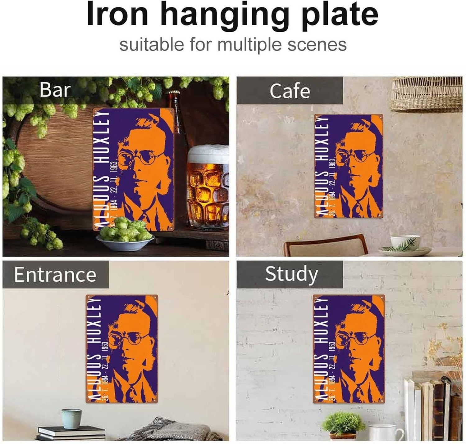 Aldous Huxley – Póster de hojalata vintage, decoración de pared de metal única para el hogar, bar, comedor, pub, 8 x 12 pulgadas, divertida