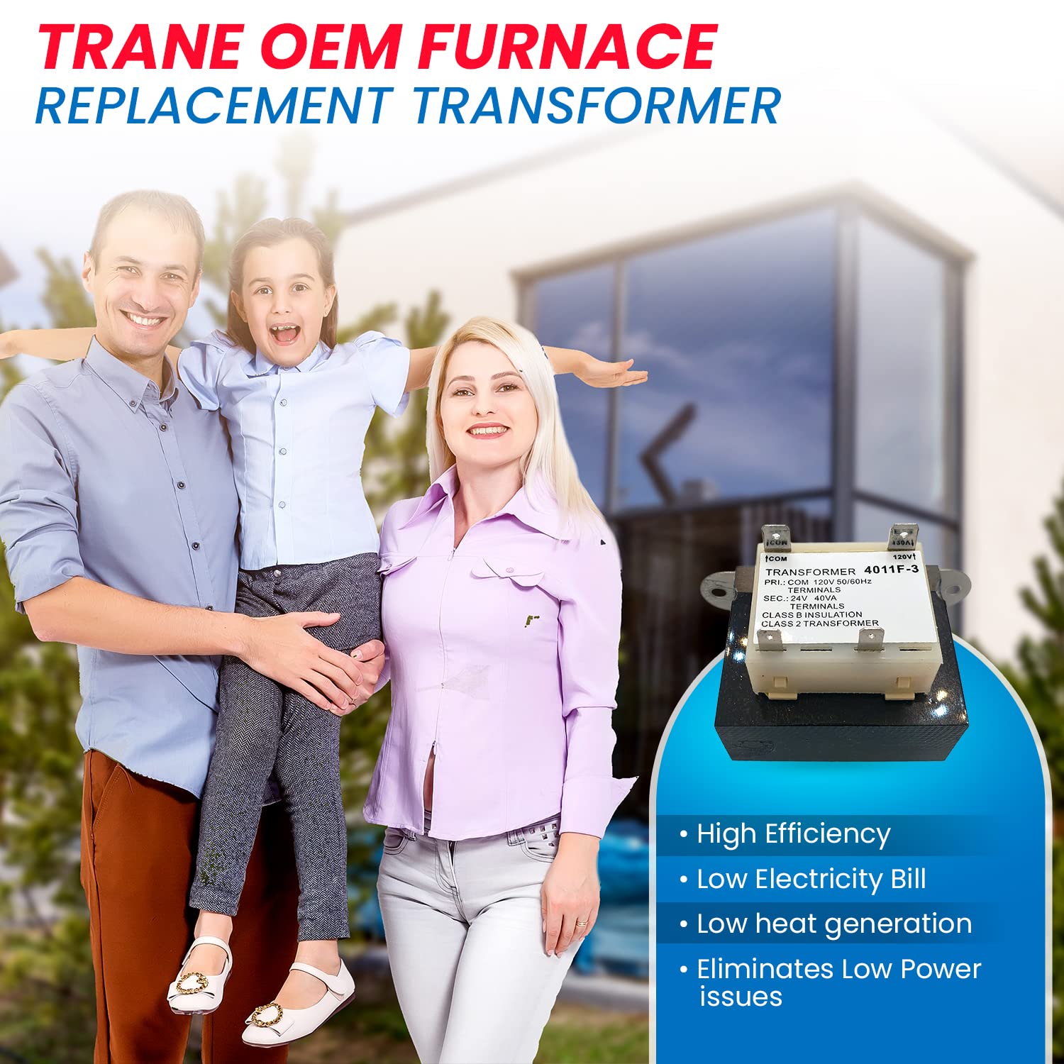 4011F-3 Trane OEM Horno Reemplazo Transformador de 24 voltios 5060Hz 40VA Compatible con hornosEquipo HVAC Reemplaza TRR-1729 TRR1729 TRR01729