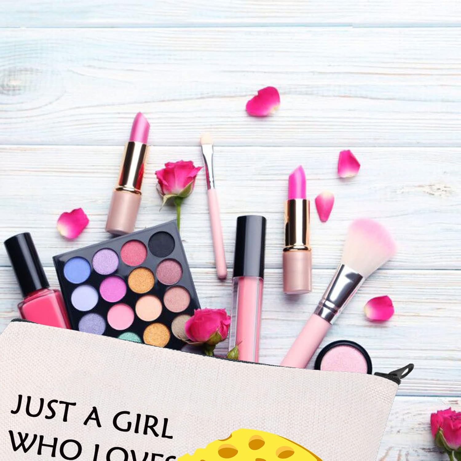 BDPWSS Regalos de queso para mujeres, regalos para amantes del queso, simplemente una chica que ama el queso, bolsa de cosméticos para amantes de la