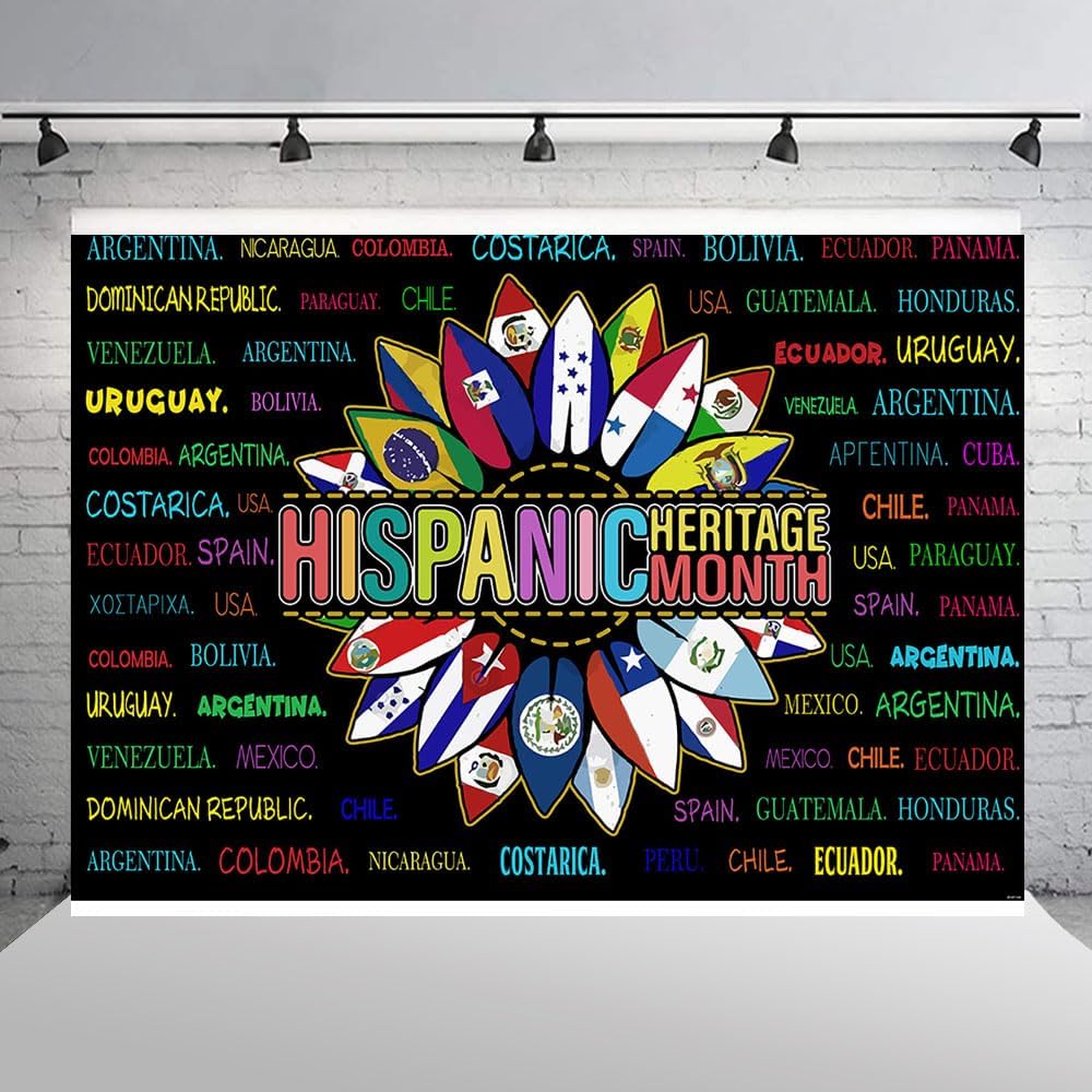 Ticuenicoa Fondo del Mes de la Herencia Hispana de 7 x 5 pies, pancarta del Mes de la Herencia Hispana, decoraciones latinoamericanas, aula de