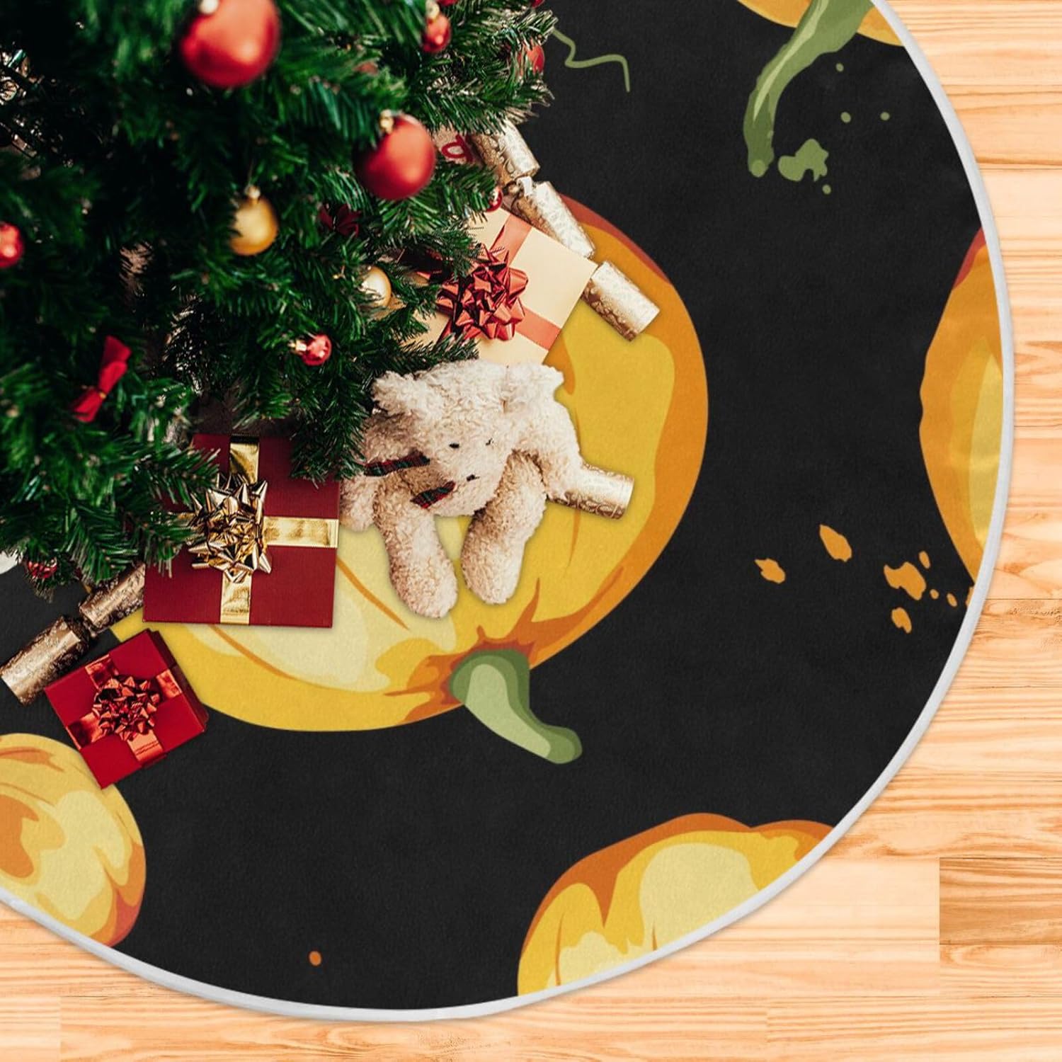 Watercolor Pumpkin Thanksgivin Treeskirt, Fall Xmas Tree Decor, Christmas Tree Skirt Modern, Cozy Christmas Decor