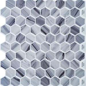 HOMEART Azulejo hexagonal gris para salpicaduras en muro, autoadhesivo 3D para cocina, azulejos adhesivos de pared (10 x 10 pulgadas, 10 hojas) HOMEART Azulejo hexagonal gris para salpicaduras en muro, autoadhesivo 3D para cocina, azulejos adhesivos de pared (10 x 10 pulgadas, 10 hojas)