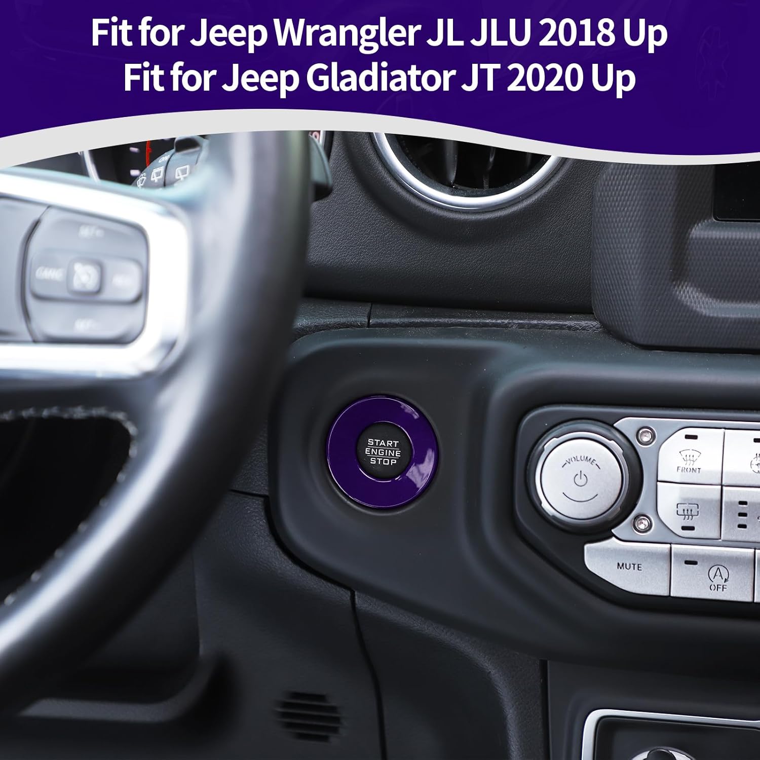RT-TCZ Para Wrangler JL Push Start Stop Button Cover Trim Calcomanía para Jeep Wrangler JL JLU Gladiator JT 2018 Up Purple Interior Accesorios