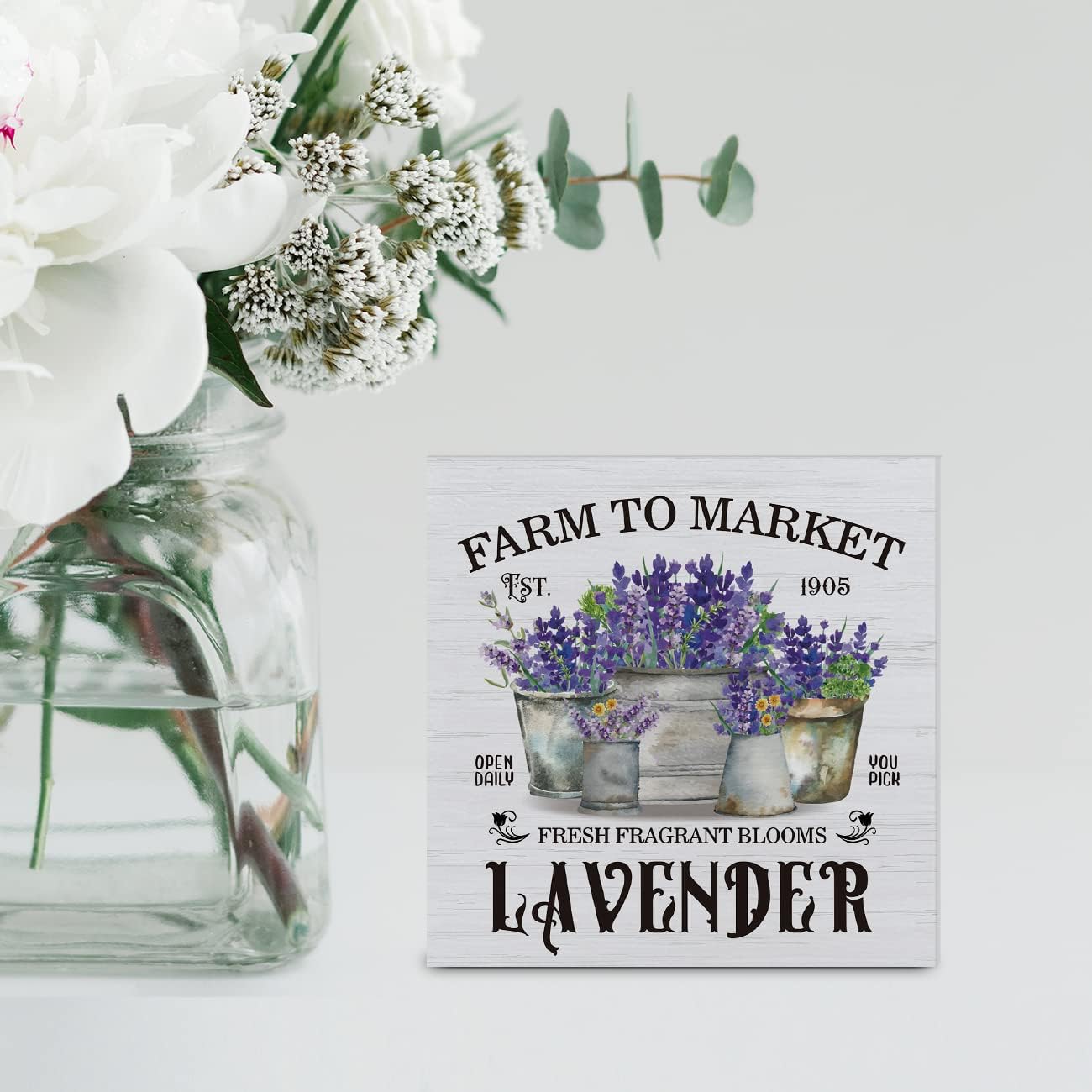Cartel de madera rústica de lavanda para decoración de escritorio, letrero de madera con temática de lavanda, letrero de bloque para el hogar,