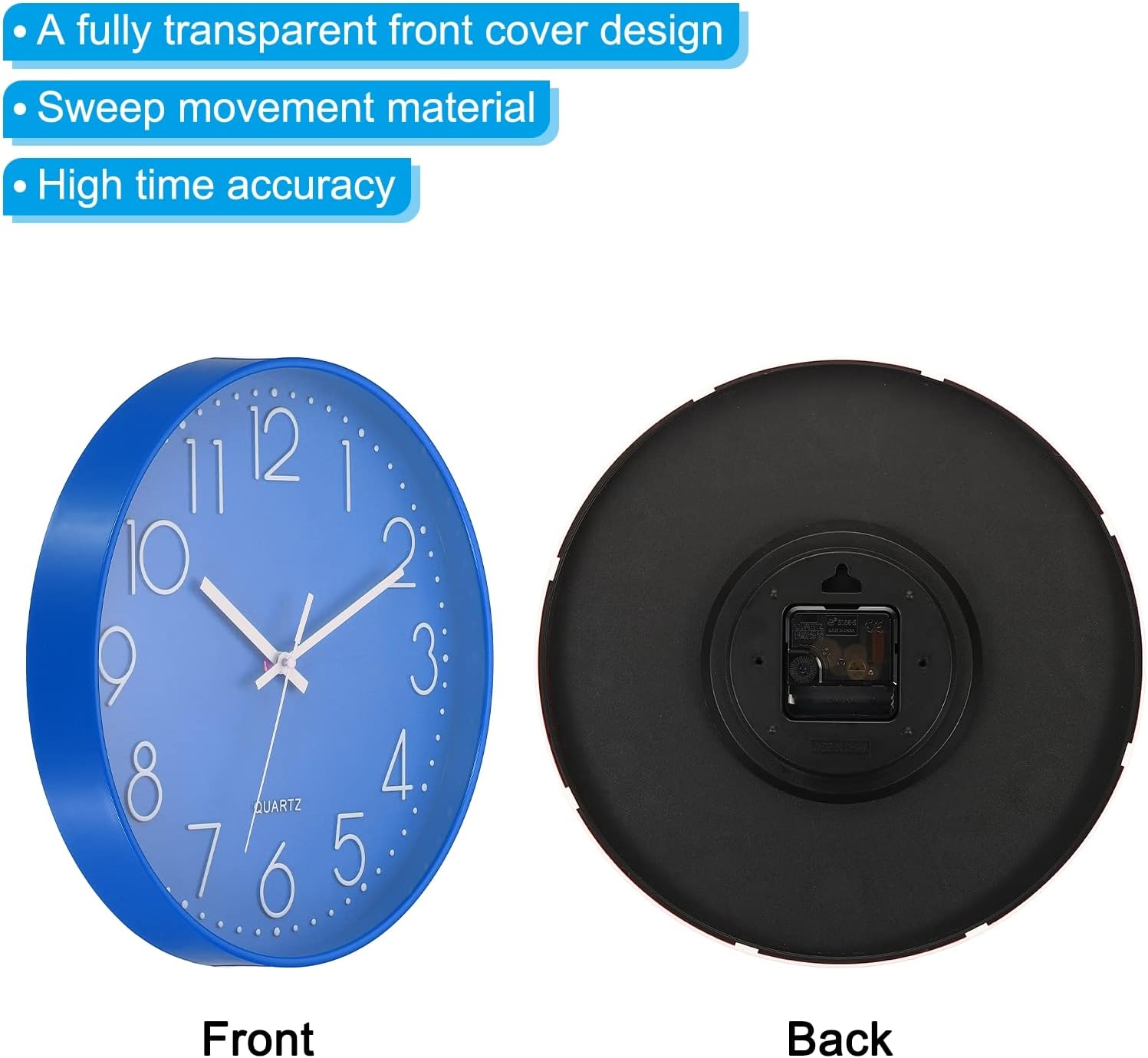 PATIKIL Reloj de pared de 12 pulgadas, funciona con pilas, silencioso, sin tictac, para decoración de oficina, dormitorio, color azul
