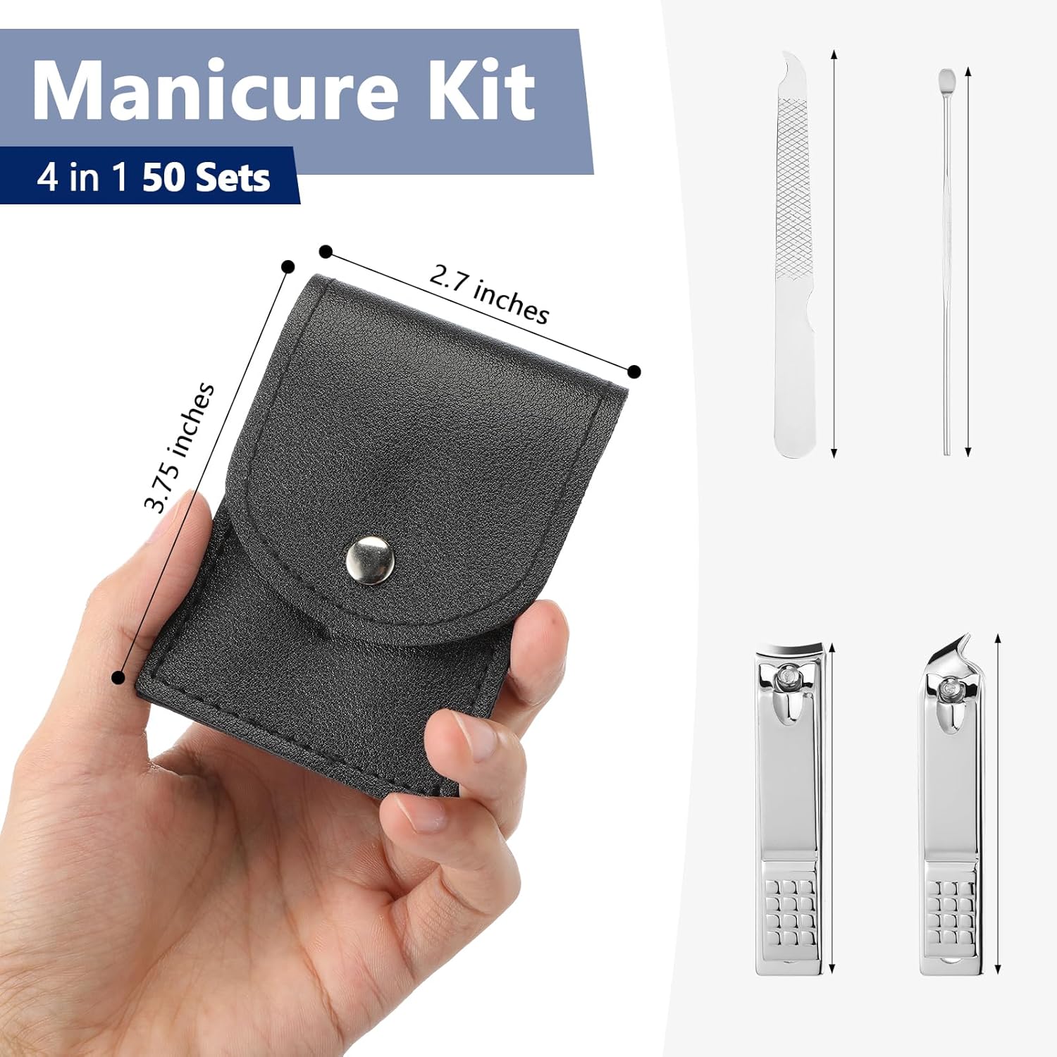 Geosar Juego de 50 juegos de manicura de viaje, cortaúñas, pedicura, herramientas profesionales para el cuidado de uñas, juego de uñas de acero