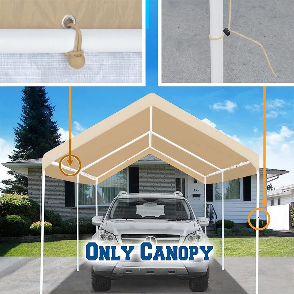 Rutile – Toldo de repuesto para cochera, de 12 x 20 pies, para cochera, con bolas de bungees, color beige (solo la cubierta superior, el marco no
