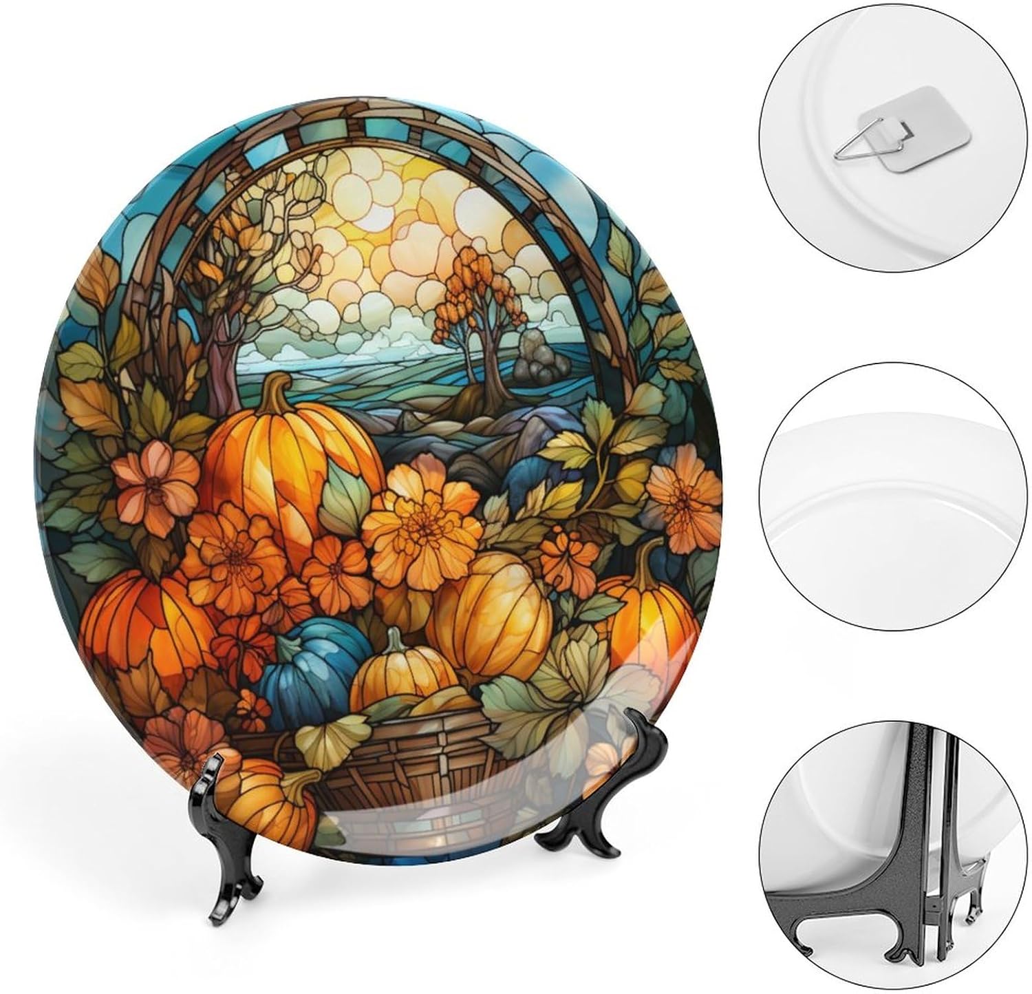 Plato de cosecha de otoño de calabaza para decoración de pared de oficina en casa, plato decorativo con soporte de exhibición, adorno de cerámica,