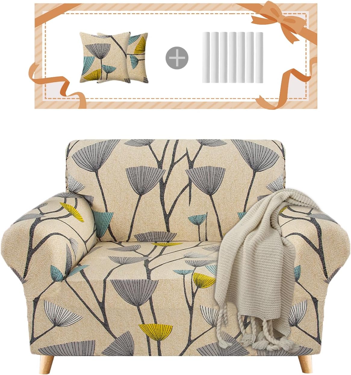 Miaotto Funda elástica para sofá de 1 pieza, funda para sofá de 2 cojines, apta para mascotas y perros, con 2 fundas de almohada, protector de