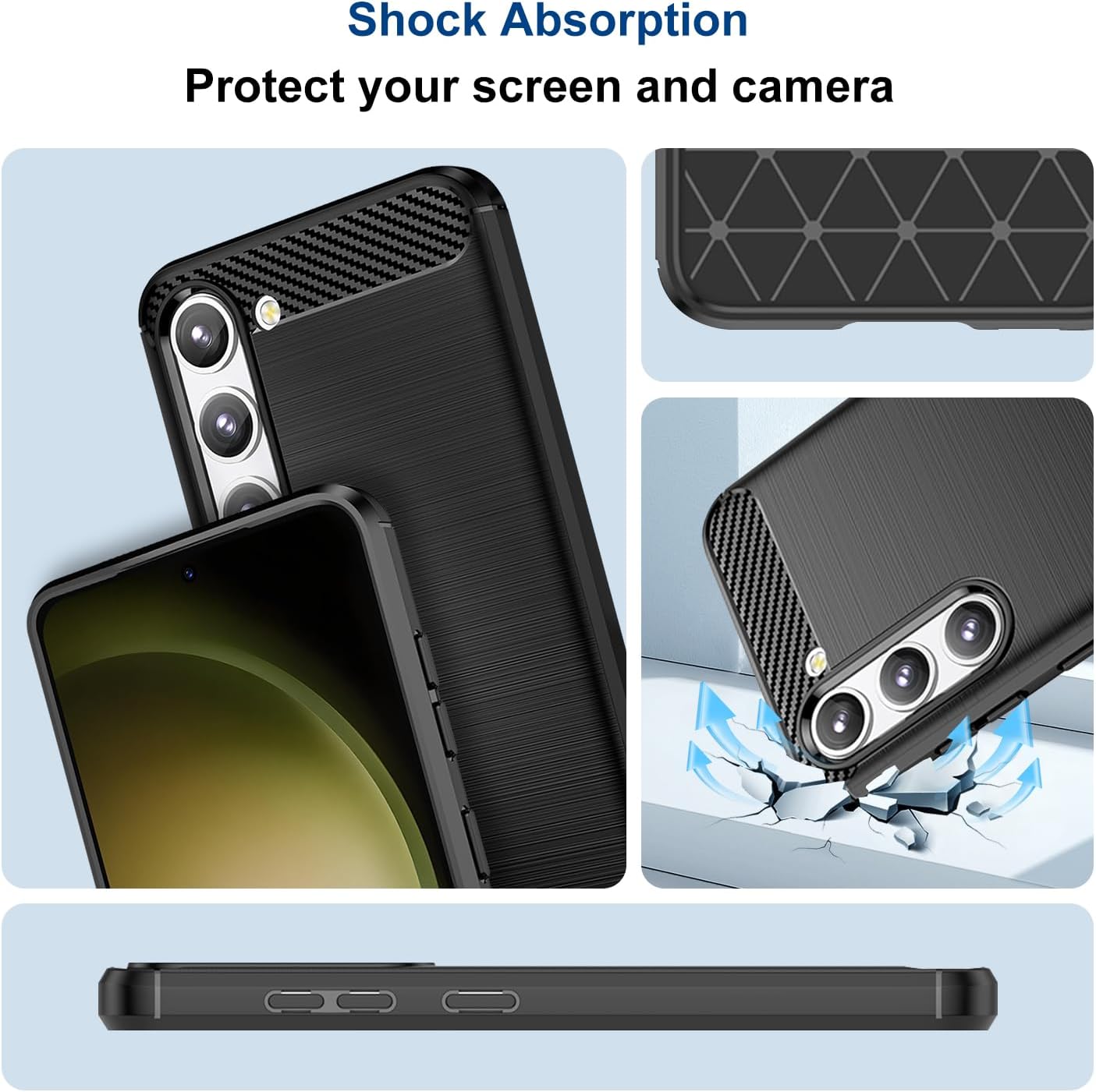 Qiinogow Funda compatible con Samsung Galaxy S23 5G, funda delgada para teléfono con absorción de golpes, funda protectora de goma TPU de fibra de
