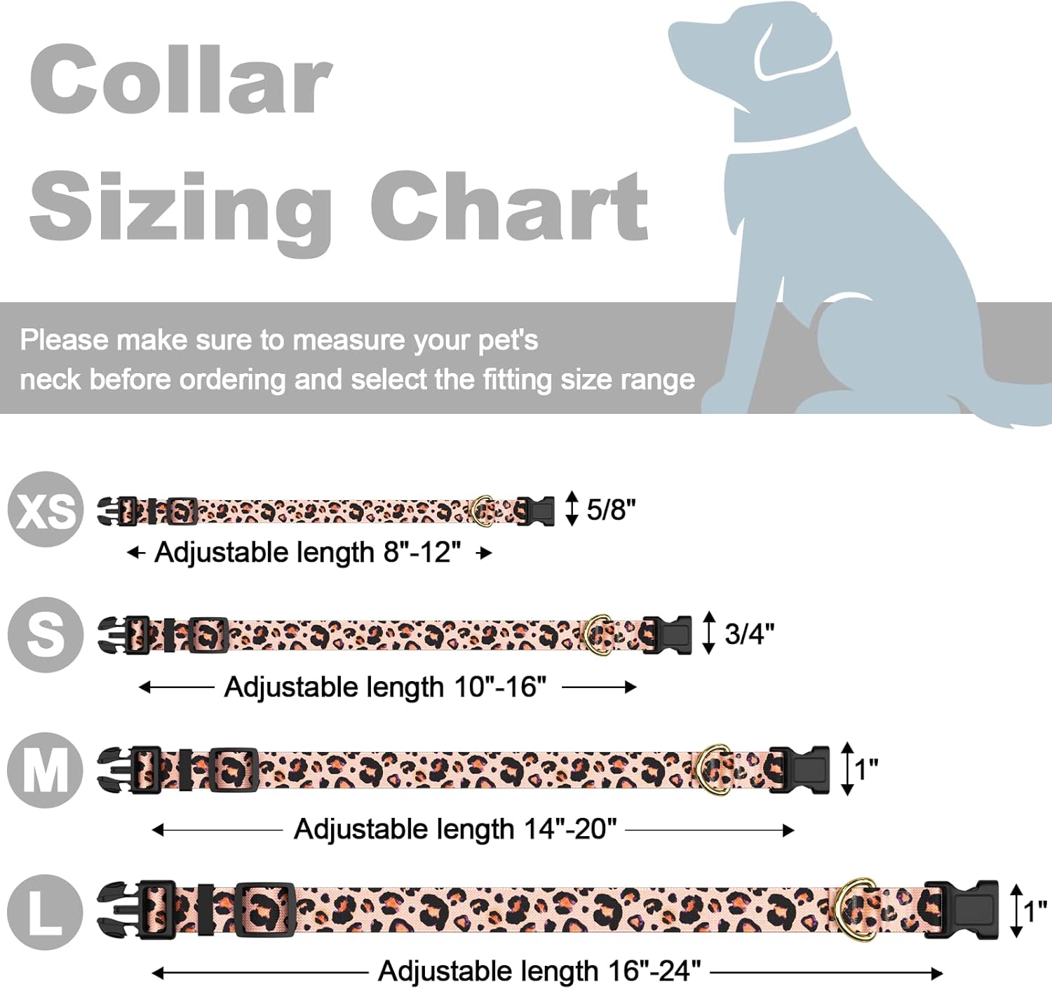 Rnivvi Collar de perro, collar ajustable personalizado para perros pequeños, lindo collar de leopardo para cachorros machos y hembras, collares