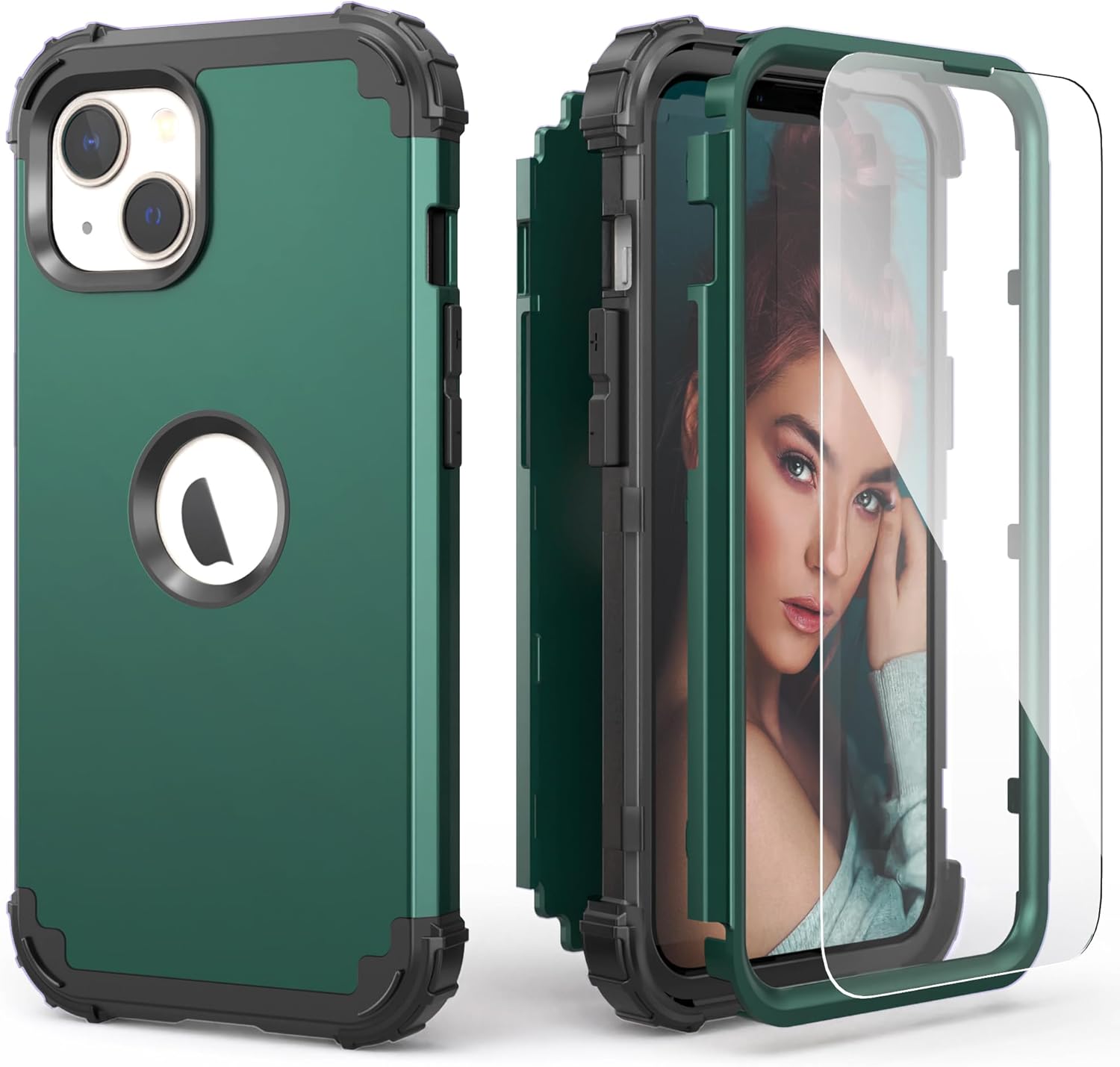 IDweel Funda para iPhone 15 con protector de pantalla de vidrio templado, 3 en 1, a prueba de golpes, delgada, híbrida, resistente, cubierta de