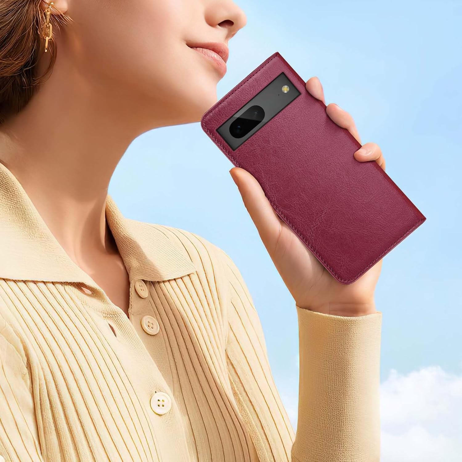 Funda tipo cartera desmontable 2 en 1 para Google Pixel 7A con soporte para tarjeta de crédito, bloqueo RFID, funda protectora de piel sintética