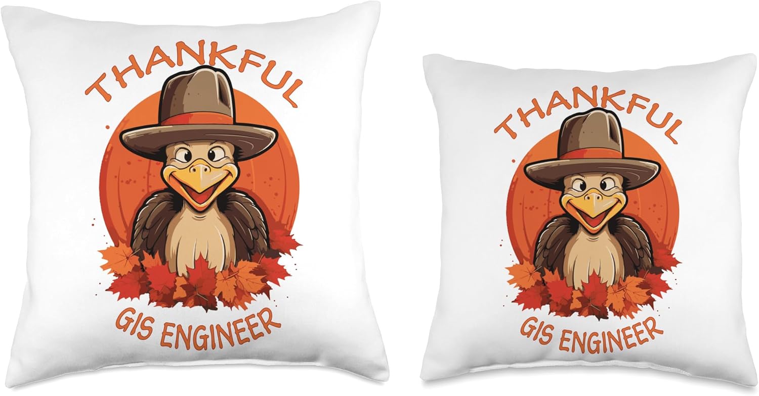 GIS Engineer Funny Thanksgiving Turkey & Fall Throw Pillow, 18×18, Multicolor