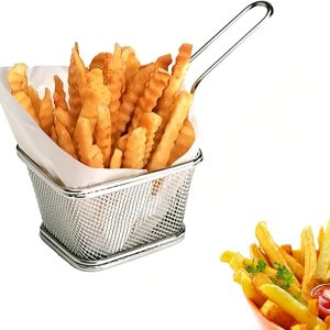 Mini cesta cuadrada de acero inoxidable, soporte para papas fritas, mesa de comida frita (pequeña 4 pulgadas) Mini cesta cuadrada de acero inoxidable, soporte para papas fritas, mesa de comida frita (pequeña 4 pulgadas)