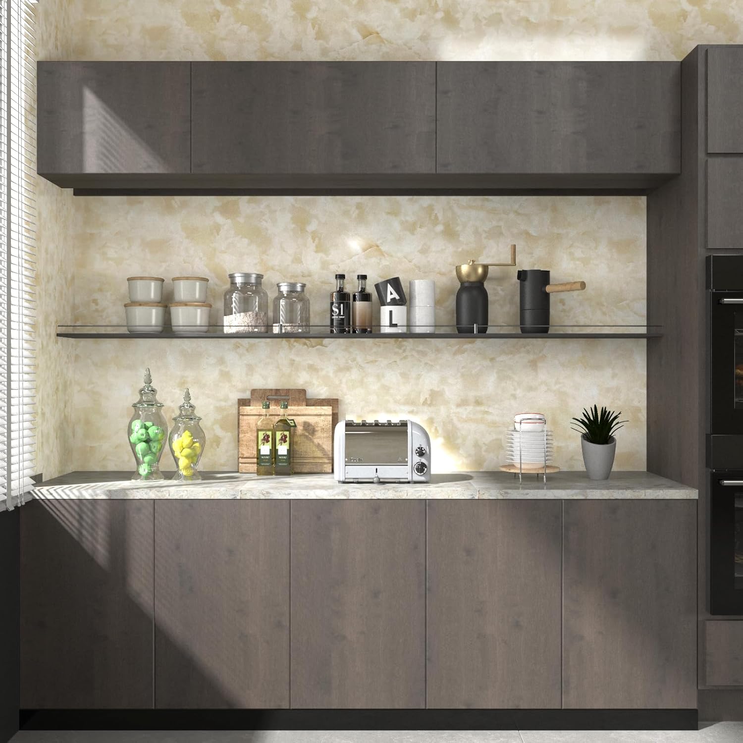Papel tapiz de mármol blanco beige de 23.7 x 393.7 pulgadas, papel de contacto para despegar y pegar, autoadhesivo, impermeable, con aspecto de