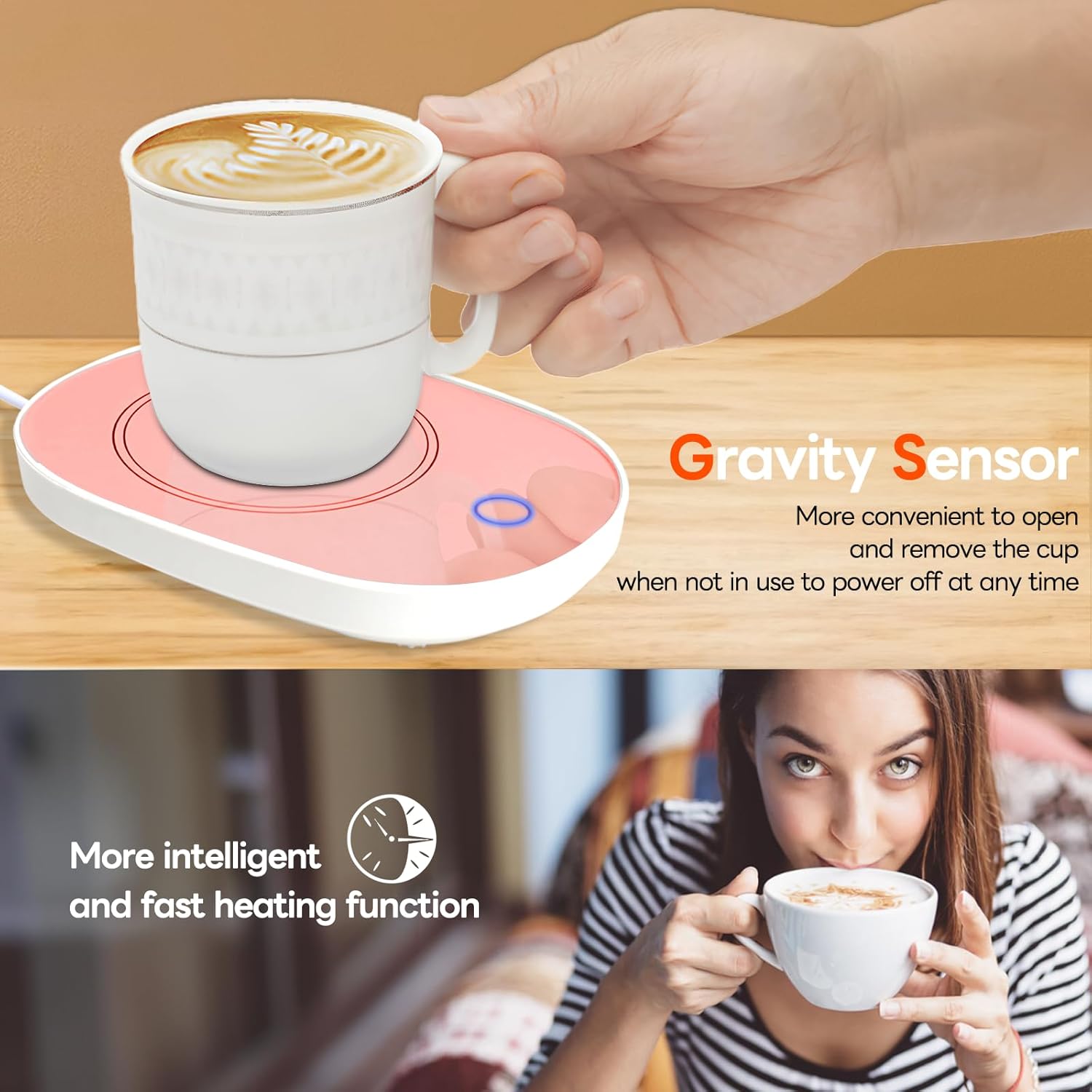 Calentador de café para escritorio, calentador de taza rosa, té caliente, leche, agua, bebida, calentador de escritorio, placa eléctrica con apagado