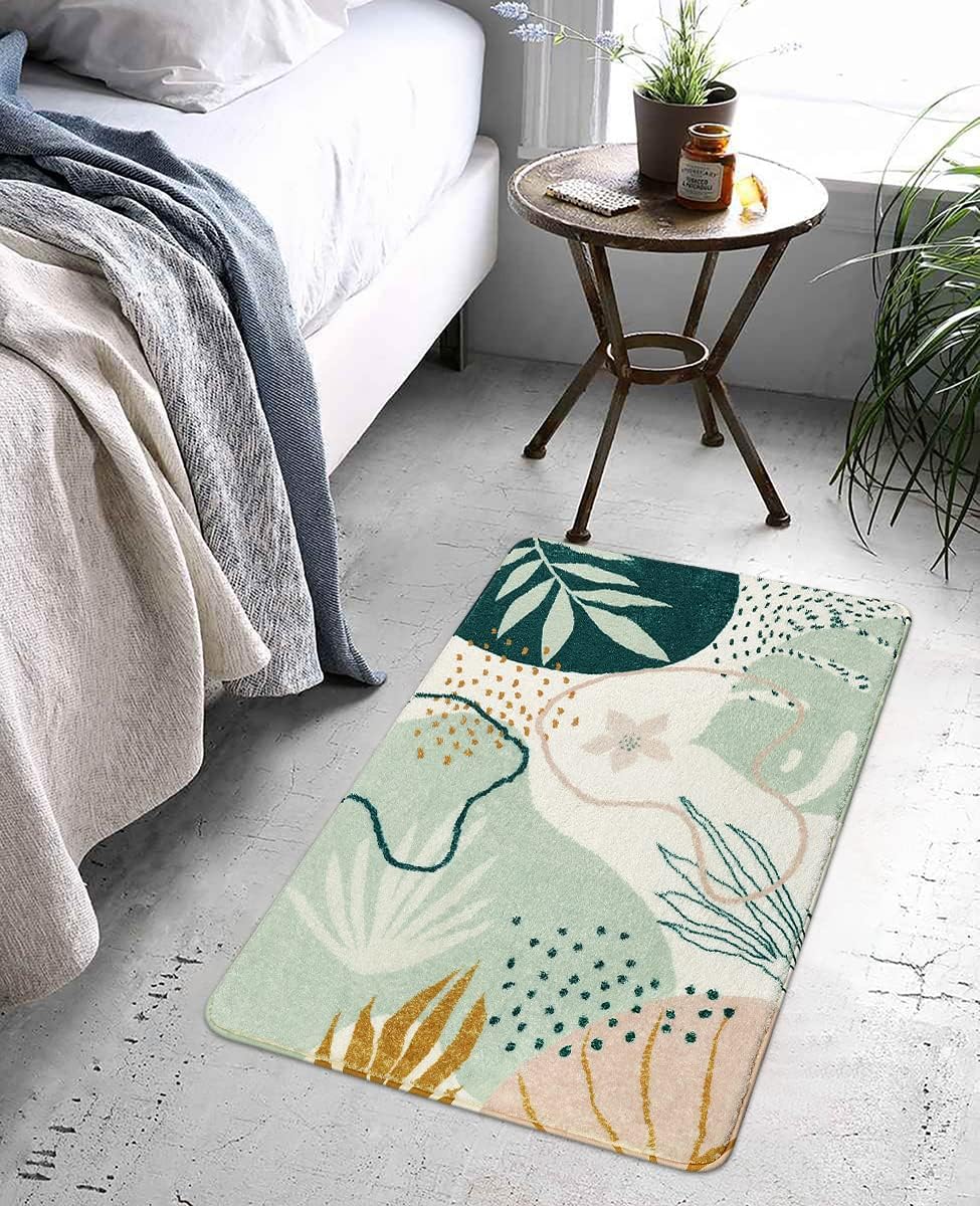 Uphome Alfombra de entrada verde lavable a máquina, con estampado botánico, antideslizante, suave, bohemio, alfombras de baño abstractas y