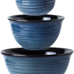 Tikooere – Juego de 3 cuencos de cerámica para cocina, cuencos anidables grandes para cocinar, hornear, platos versátiles para almacenamiento de Tikooere – Juego de 3 cuencos de cerámica para cocina, cuencos anidables grandes para cocinar, hornear, platos versátiles para almacenamiento de