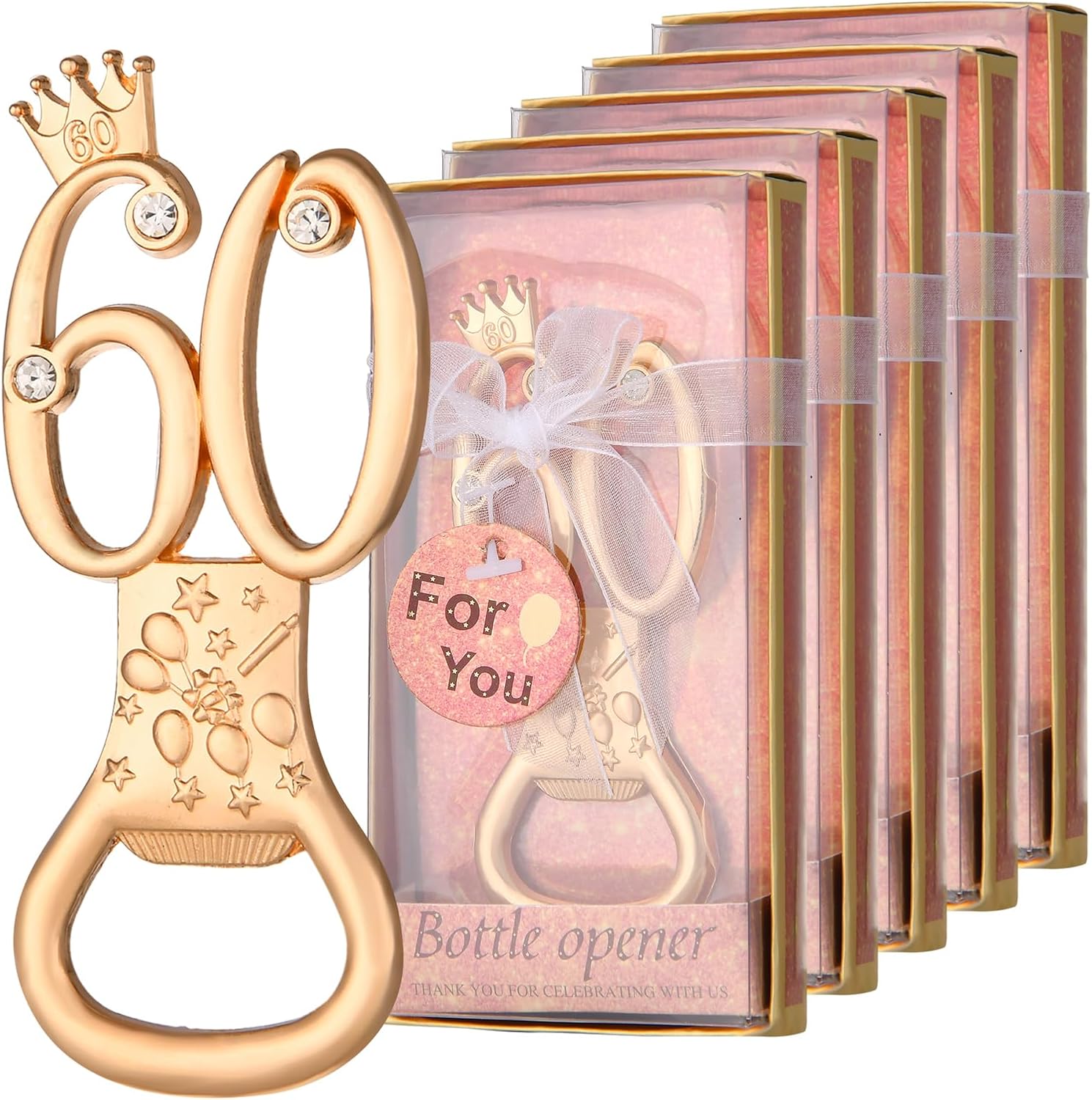 24 boxes of rose gold themed 60th birthday bottle openers favored for 60th golden wedding party gifts 60th birthday party souvenirs or party