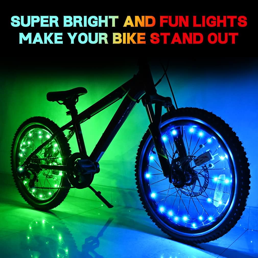 TINANA Paquete de 2 luces LED para rueda de bicicleta, ultra brillantes, impermeables, luces de radios de bicicleta, decoración de ciclismo,