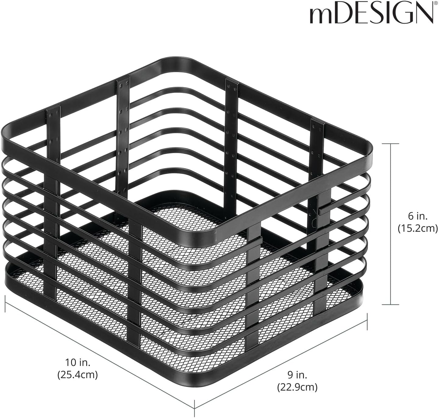mDesign Carson Collection – Cesta organizadora pequeña de alambre de metal para almacenamiento en cocina, estante de despensa, gabinete, encimera,