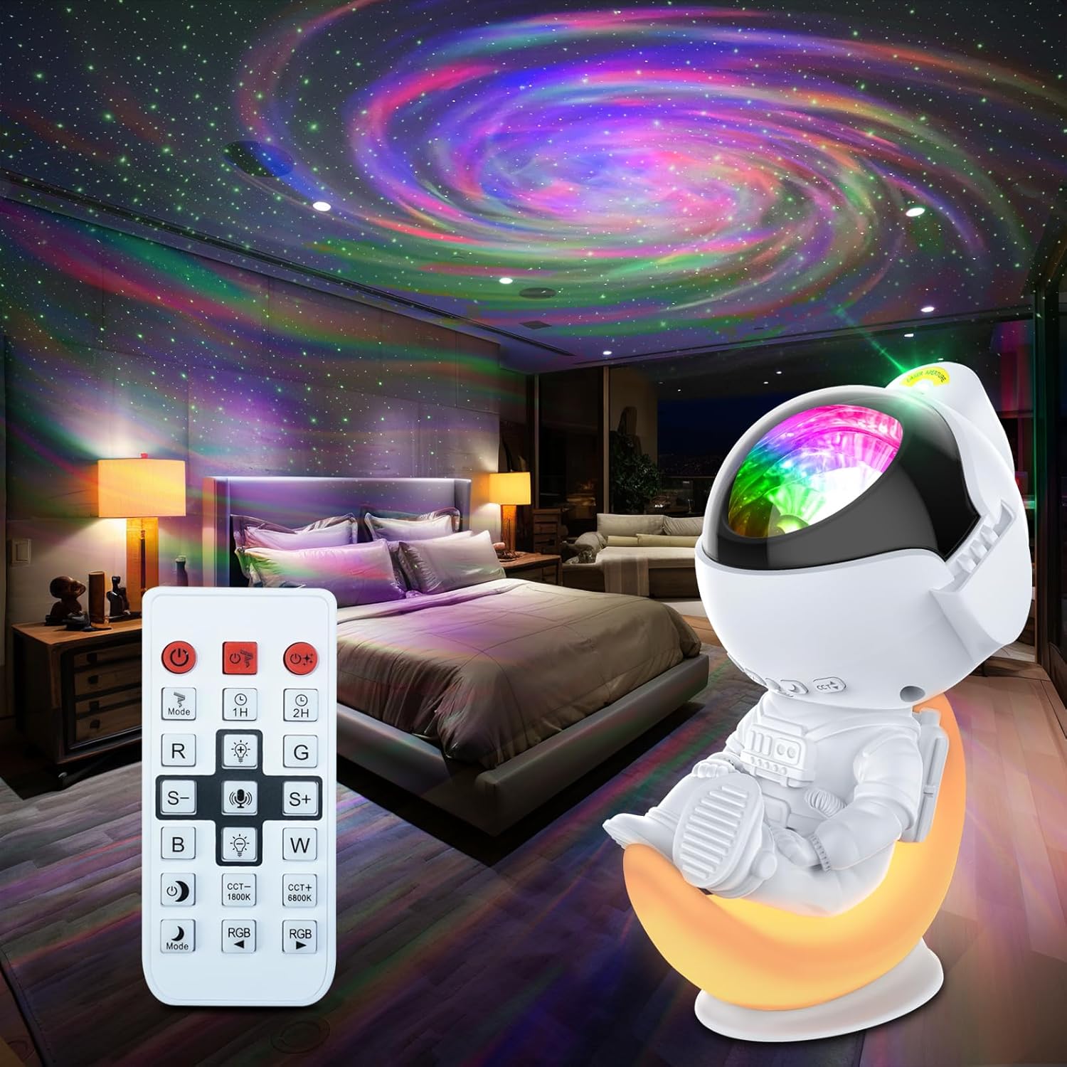 Rossetta Proyector de astronauta, proyector espacial de estrellas para dormitorio, proyector de galaxia, luz nocturna con temporizador y control