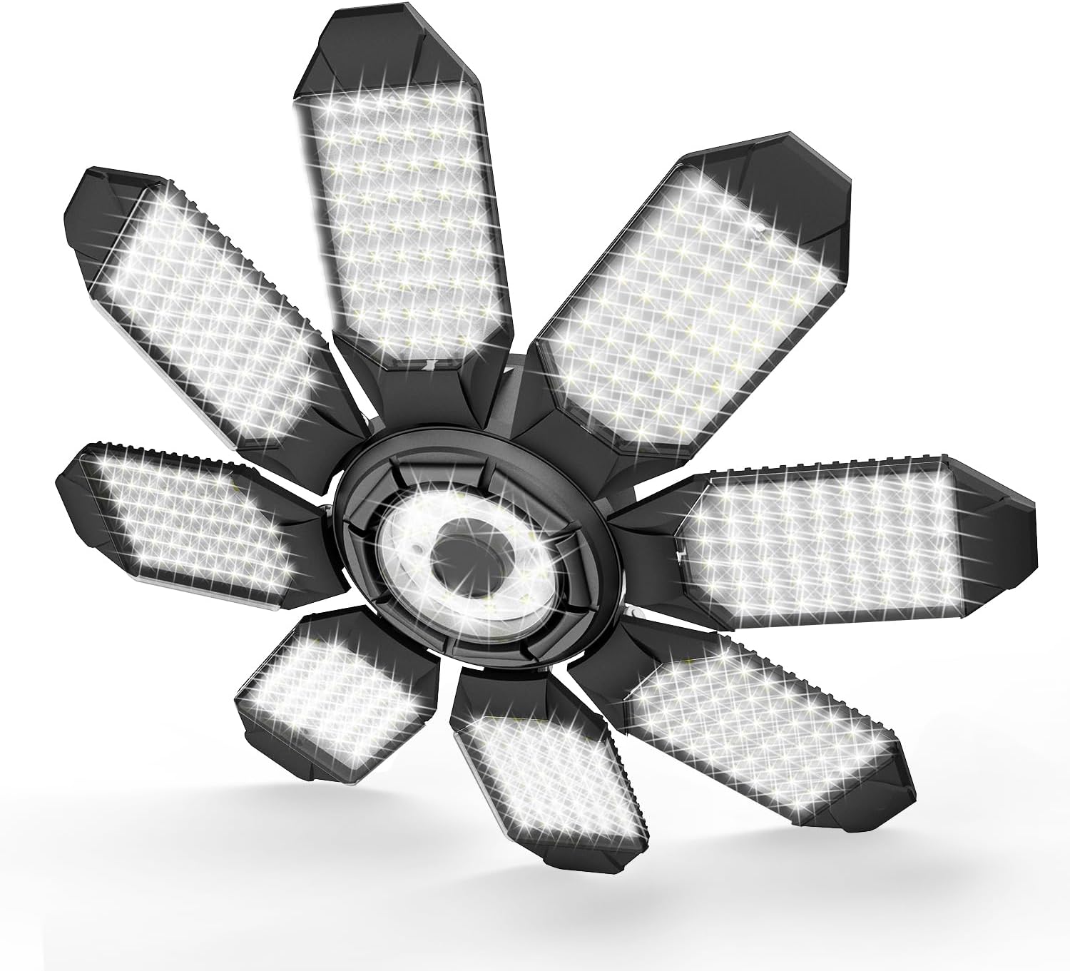 POLARPRA Luz LED de garaje  200 W 20000 lm súper brillante 6500 K luces de garaje LED de techo con 8 paneles ajustables compatibles con enchufe de