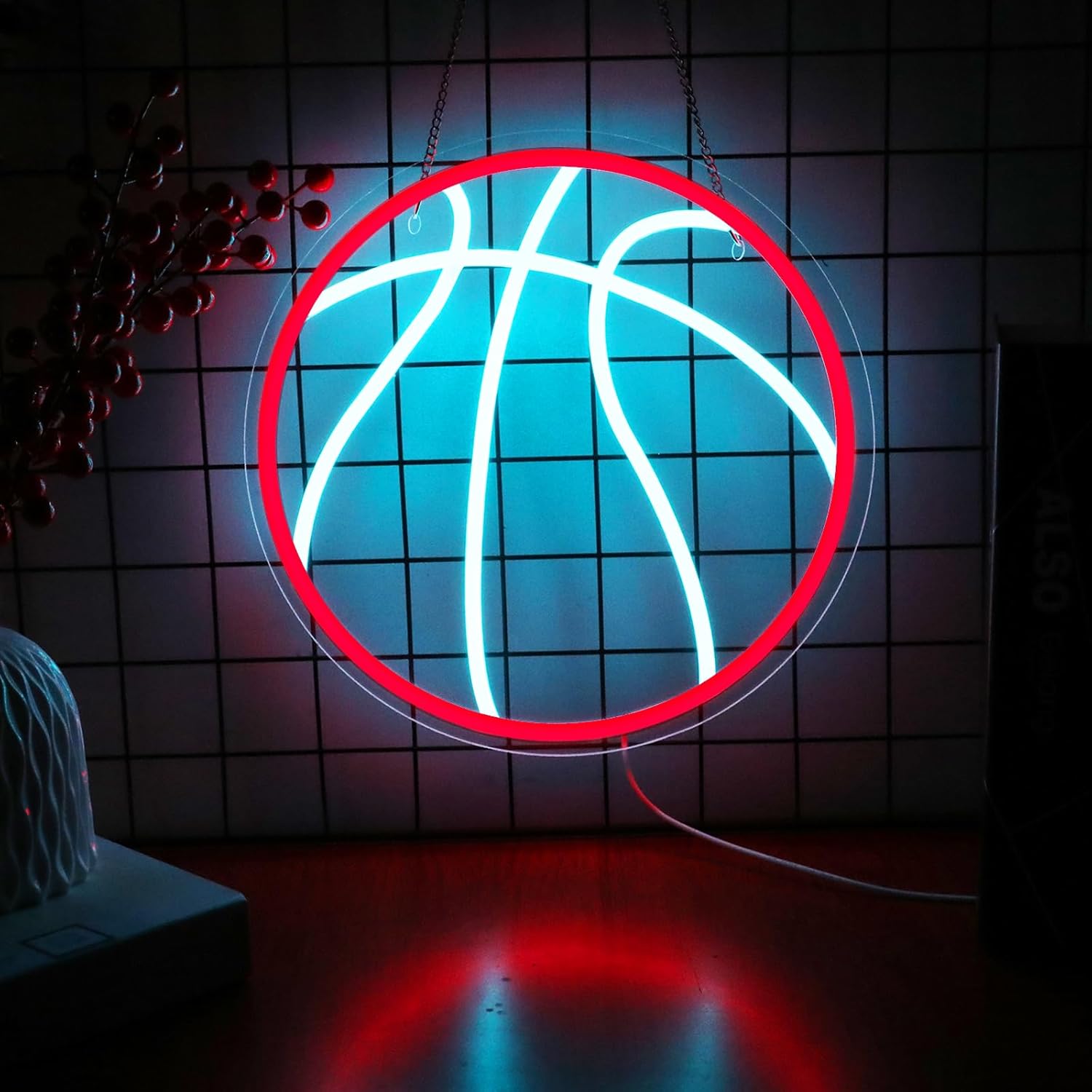 Letrero de neón de baloncesto para dormitorio, letreros de neón LED regulables para decoración de pared, letrero de neón deportivo para niños,