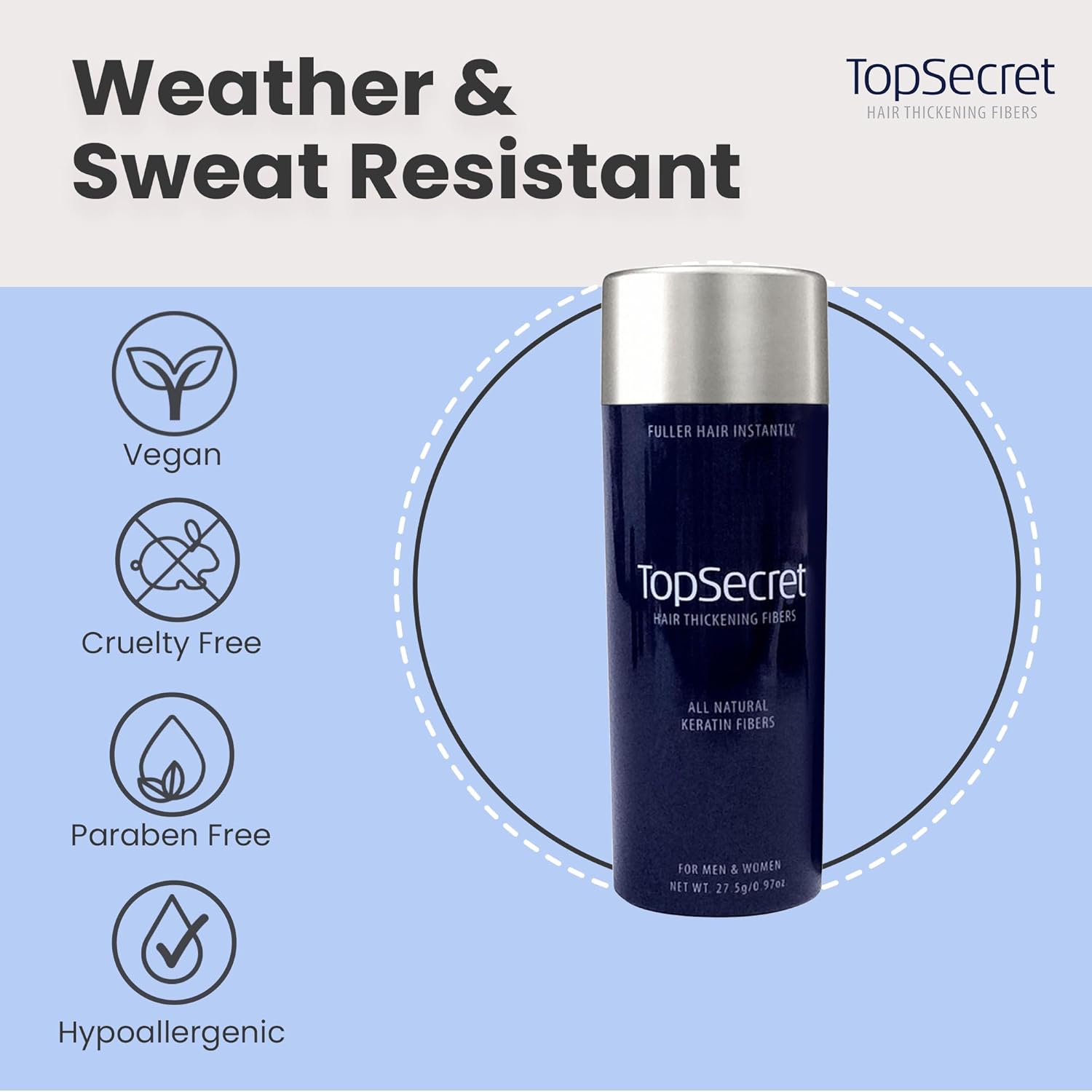Top Secret Recambios de fibras de construcción para engrosar el cabello, relleno de cabello natural e indetectable, para hombres y mujeres, rellena